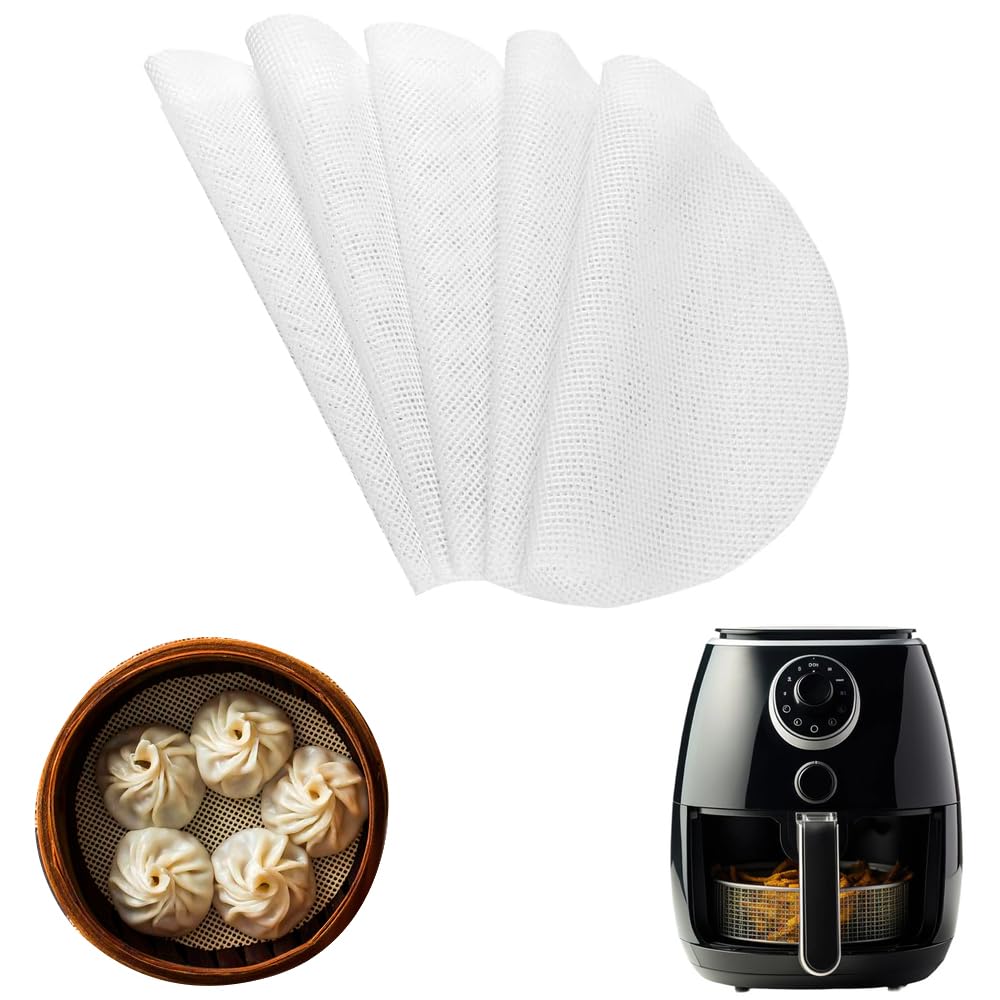 LONGFITE 5-Pack 8-Inch Air Fryer Silicone Liners - Reusable Non-Stick Baking Accessories, Easy Clean Parchment Paper Replacement for Healthy Cooking - Perfect for Air Fryers, Ovens, and Microwave Use