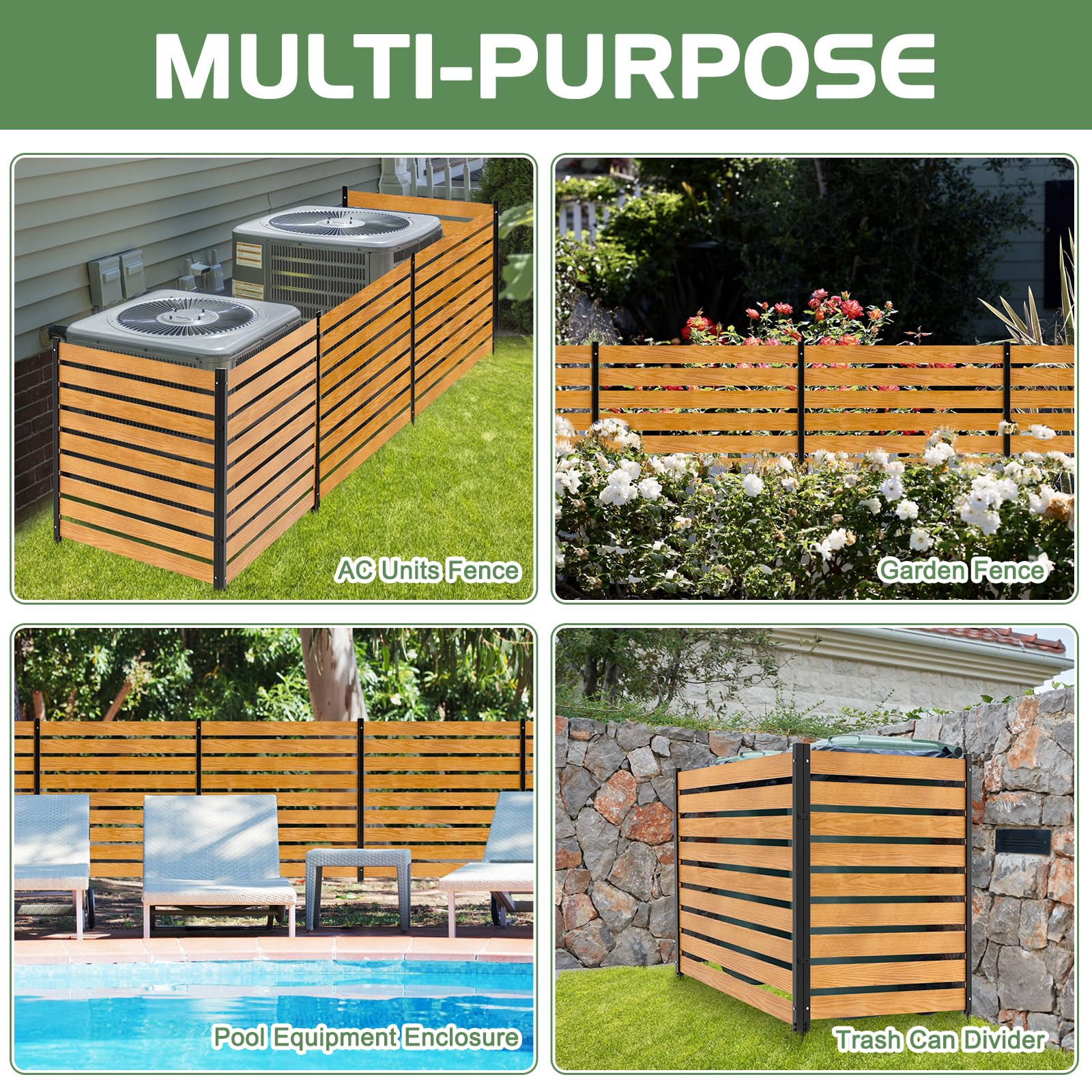 Outdoor Wood Privacy Screen with Metal Stakes - 38