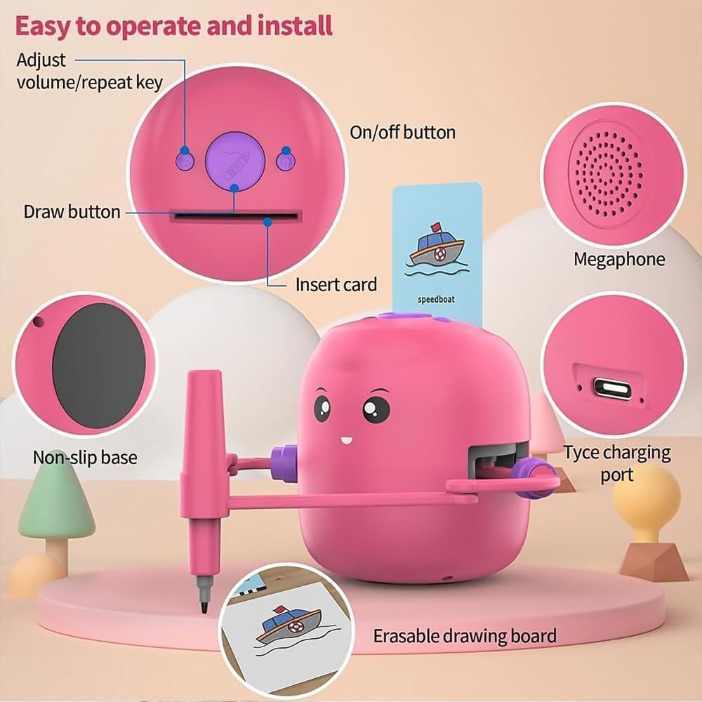 Artiee Smart Drawing Robot for Kids Ages 4-12 | Interactive Educational Art Toy with 100 Drawing Cards, Music & Voice Recognition | USB Rechargeable STEM Learning Gift (Green) - Perfect for Birthday Presents, Classroom Activities & Creative Playtime