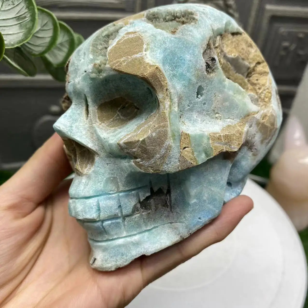 Natural Blue Metpolarite Skull Crystal - Energy Healing Stone for Meditation, Reiki, Chakra Balancing | Spiritual Decor Gift for Home, Office & Yoga Studio