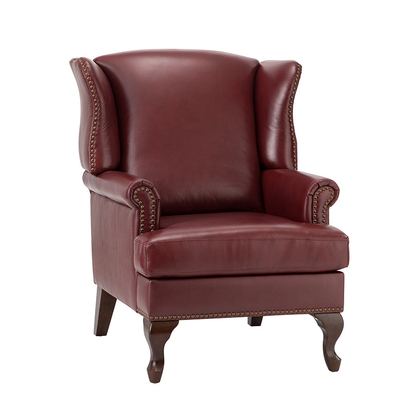 Premium Wilhelm Genuine Leather Armchair - Handcrafted Brown Leather Lounge Chair with Solid Wood Frame - Perfect for Living Room, Office & Study Spaces