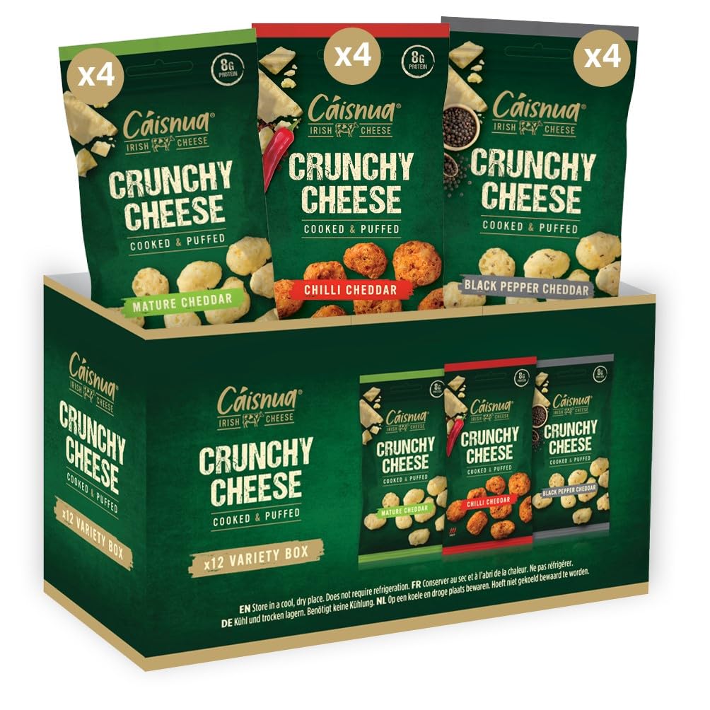 Crispy Puffed Cheese Snacks - 20g (Pack of 12) - Keto Friendly, High Protein, Vegetarian - Mixed Variety - Perfect for Low Carb Diet, Office Snacking & Movie Nights