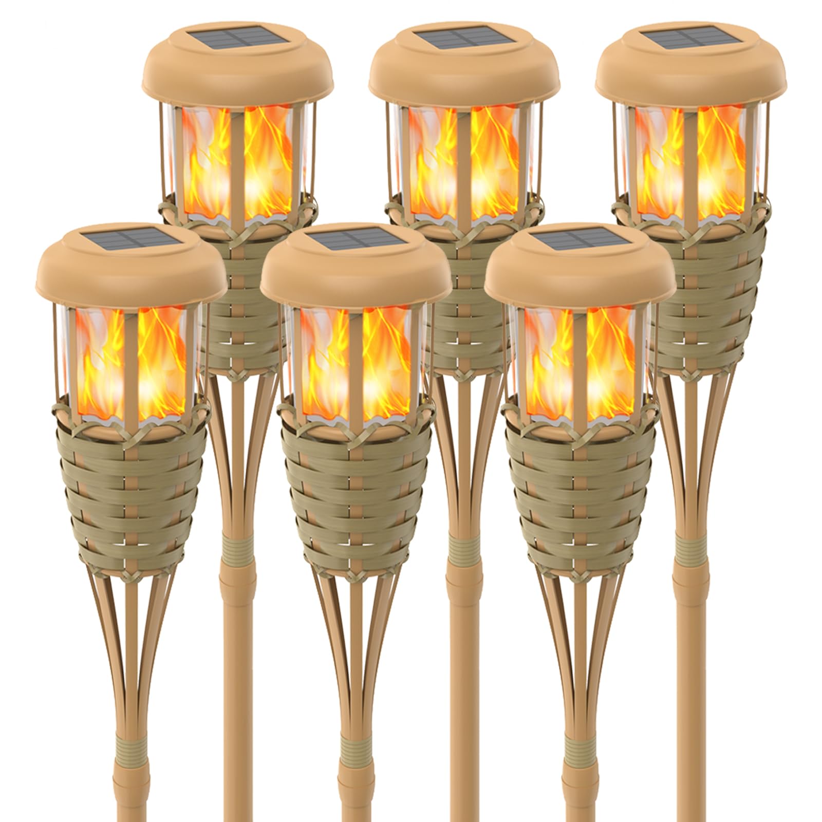 Solar Torch Lights Outdoor Flickering Flame - Waterproof Solar Powered Garden Lights for Patio, Pathway, Yard Decor (6 Pack) - Perfect for Backyard Parties, Landscape Lighting & Outdoor Ambiance