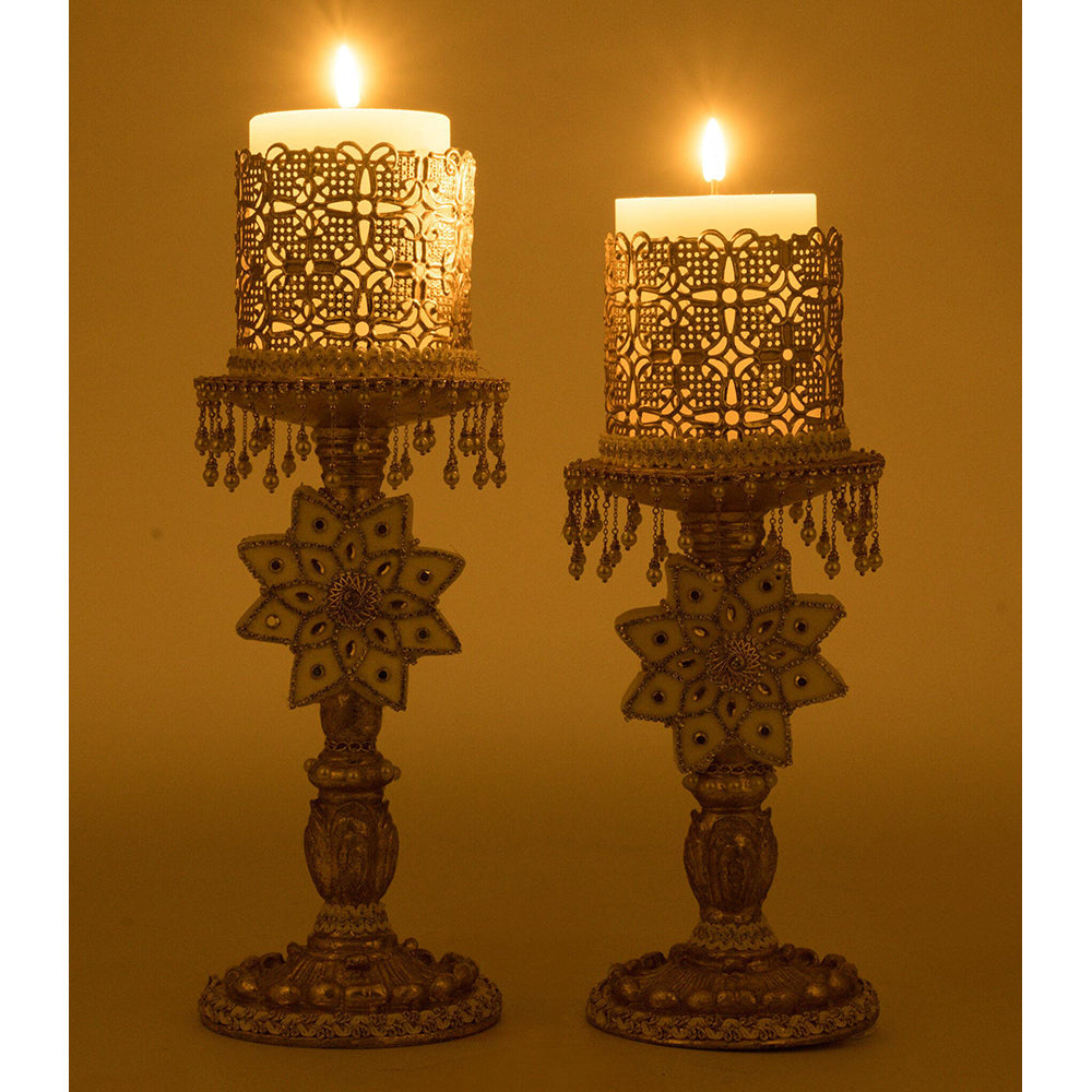Elegant Gold Candle Holders Set of 2 - Premium Home Decor for Dining Table, Wedding Centerpieces & Holiday Decorations by Katherine's Collection