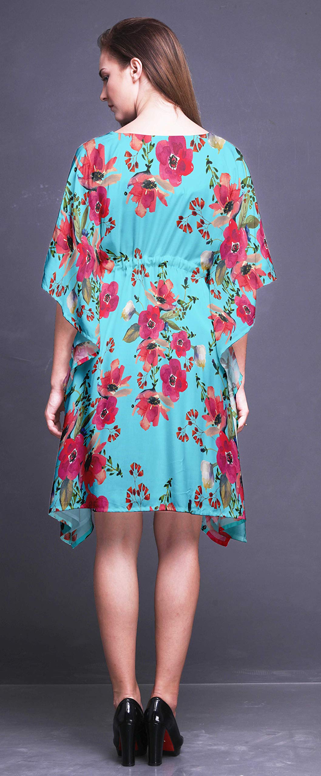 Bimba Women's Short Caftan Midi Dress - Beach Cover Up Swimwear | Flowy Summer Kaftan for Pool, Vacation & Boho Outfits