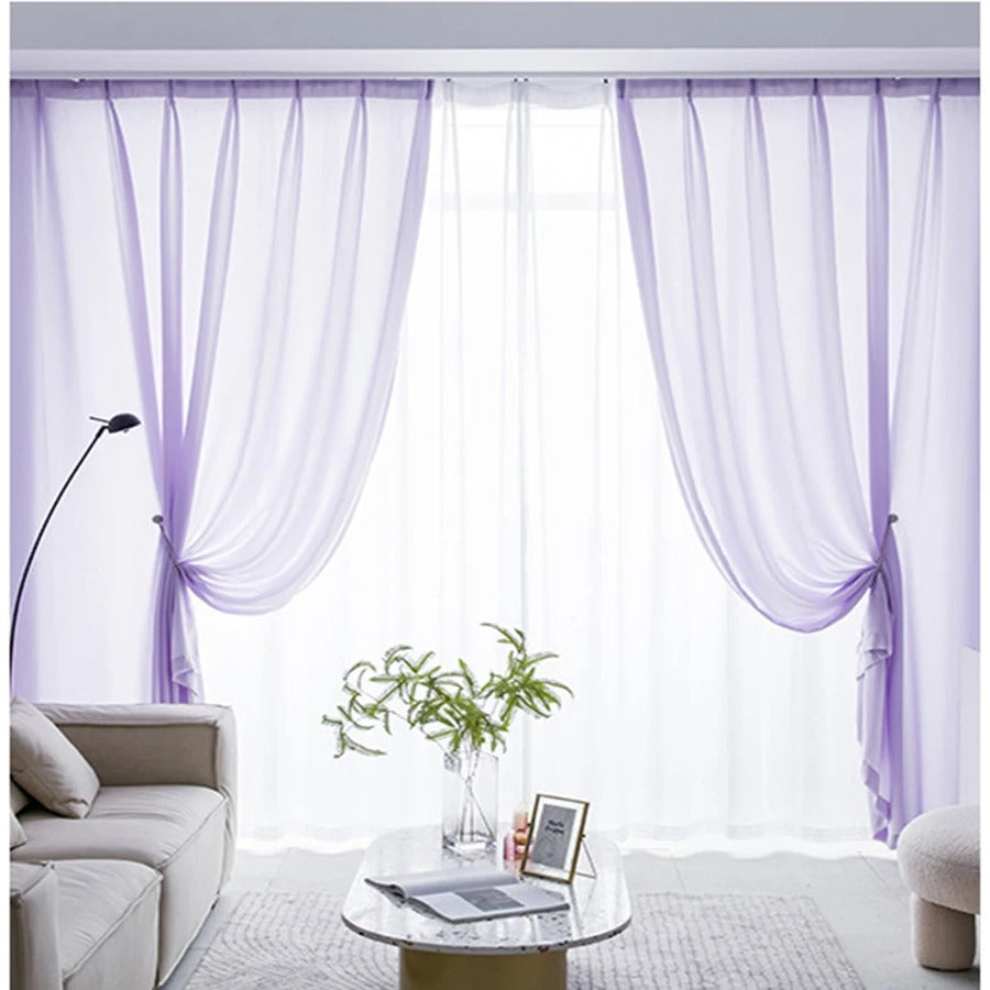 Jason Plain Velvet Satin Sheer Curtains - Lavender Purple Window Drapes for Living Room & Bedroom | Light Filtering Luxury Curtain Panels