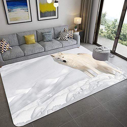 Snow Fox Pattern White Area Rug 59x40 Inch - Soft Kids Bedroom Rug, Living Room, Dining Room & Kitchen Decor - Perfect for Playrooms, Nursery, and Cozy Home Spaces