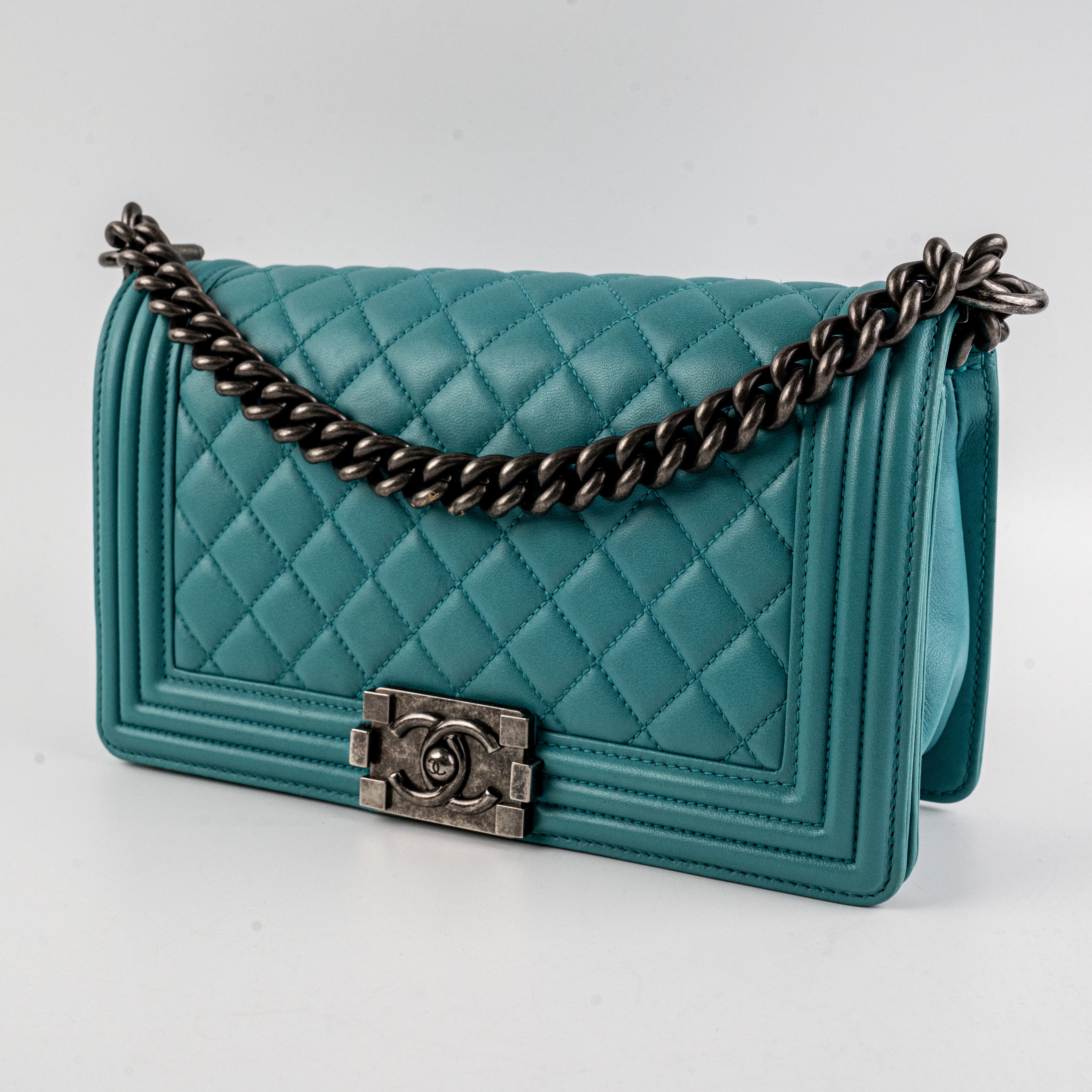 Chanel Old Medium Boy Blue Leather Crossbody Bag - Luxury Designer Handbag for Women, Perfect for Parties, Dates & Everyday Use