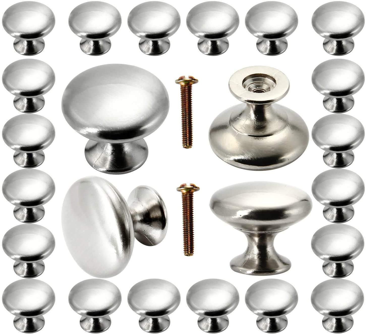 30 Pack Brushed Nickel Cabinet Knobs with Screws - Silver Dresser Drawer Handles for Kitchen Cabinets, Cupboards, Wardrobes | Perfect for Home, Bathroom & Bedroom Furniture Hardware Upgrade