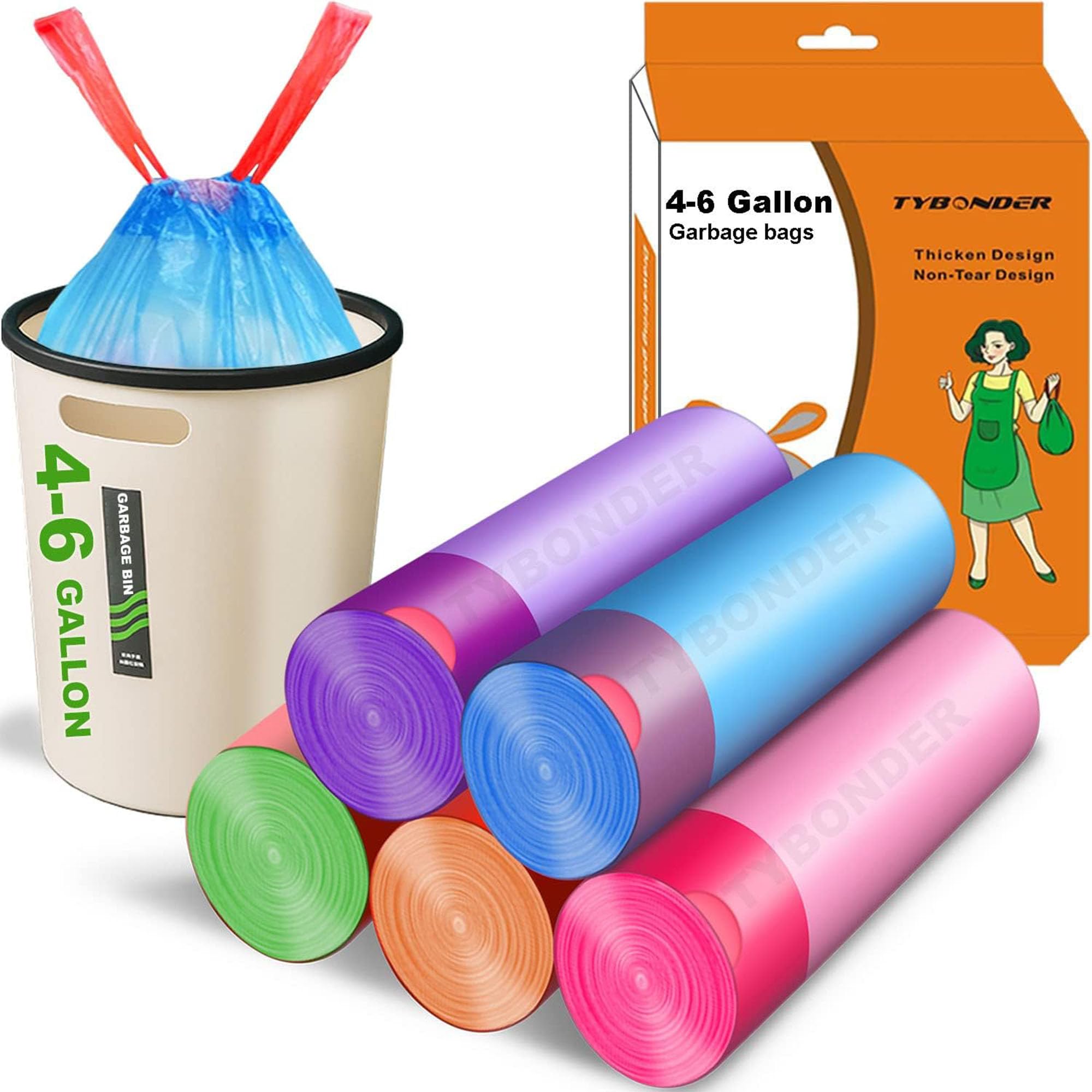 Extra Thick 4-6 Gallon Small Trash Bags with Drawstring | Unscented Heavy Duty Garbage Bags for Kitchen, Bathroom & Office | 80 Count Wastebasket Liners | Perfect for Small Bins, Diaper Pails & Desk Side Disposal