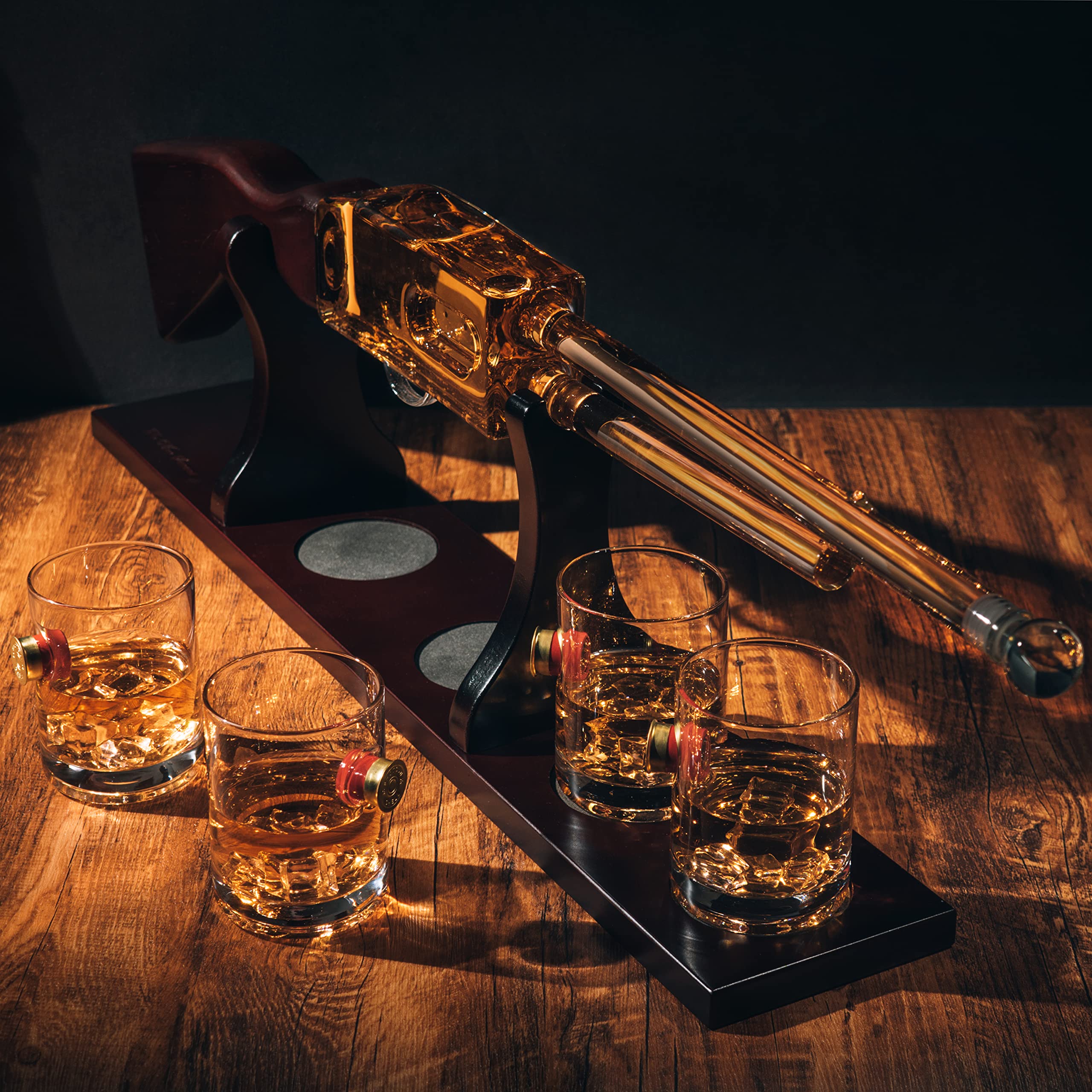 20oz Shotgun Rifle Wine & Whiskey Decanter Set with Bullet Glasses - Unique Firearm-Themed Barware for Men, Veterans & Military | Perfect Gift for Home Bars, Hunting Cabins & Man Caves (30