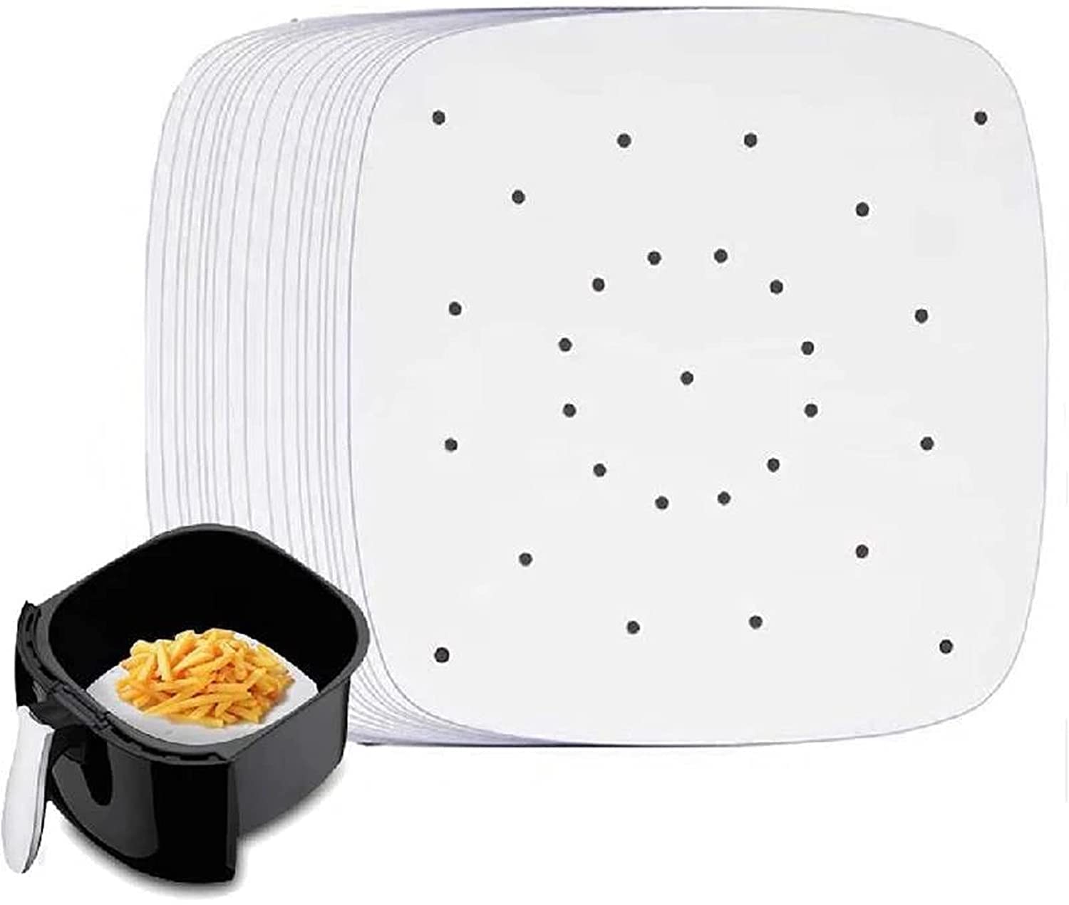 8.5 Inch Square Air Fryer Parchment Paper - Food Grade Baking Sheets for Air Fryers, Ovens & Microwaves - Non-Stick, Heat Resistant & Easy Cleanup - Perfect for Steaming, Baking, Cooking & Healthy Meal Prep