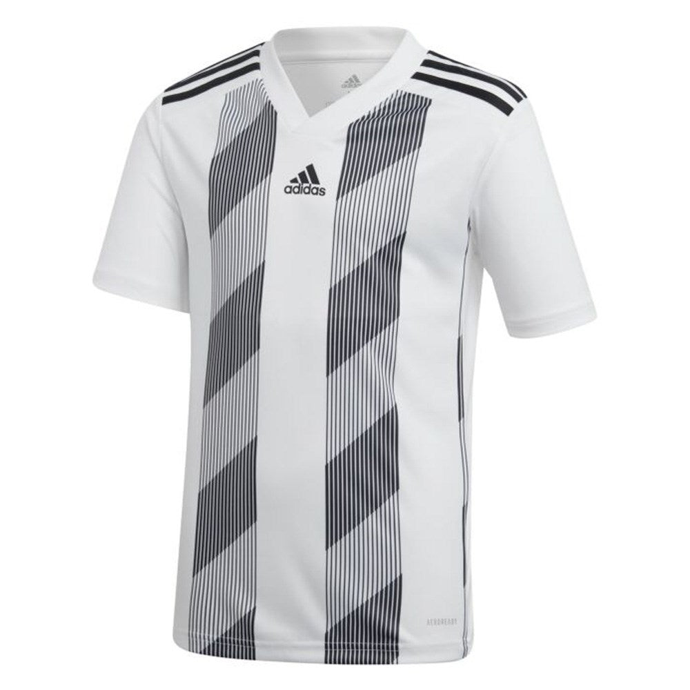 Adidas Youth Striped Soccer Jersey 19 - White & Black - Breathable Performance Shirt for Kids & Teens - Perfect for Training, Matches & Fan Wear