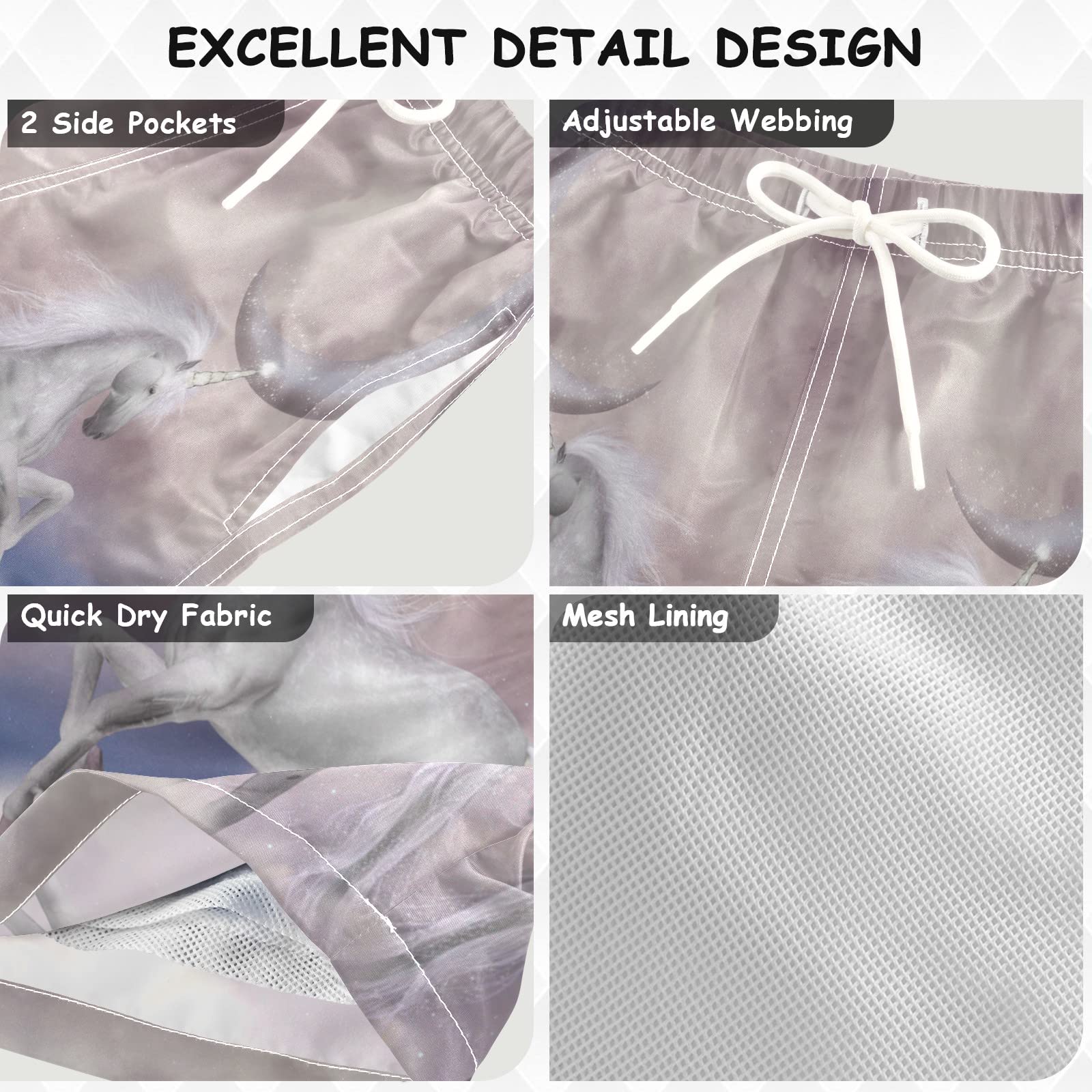 **Visesunny White Unicorn Moon Swim Trunks for Boys - Toddler & Kids Bathing Suits - Soft & Comfortable Baby Boy Swimsuit for Beach, Pool & Summer Fun**