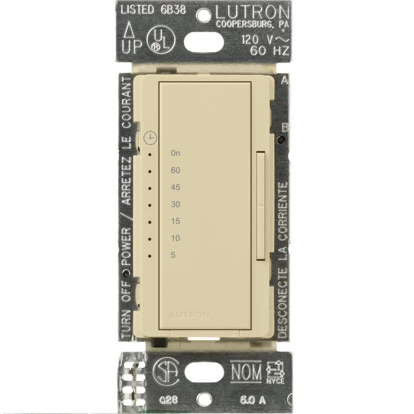 Lutron Maestro MA-T51-IV In-Wall Digital Timer Switch - 5A Light/3A Fan Control, Single-Pole, Ivory White - Perfect for Home Automation & Energy Savings in Bedrooms, Bathrooms & Living Rooms