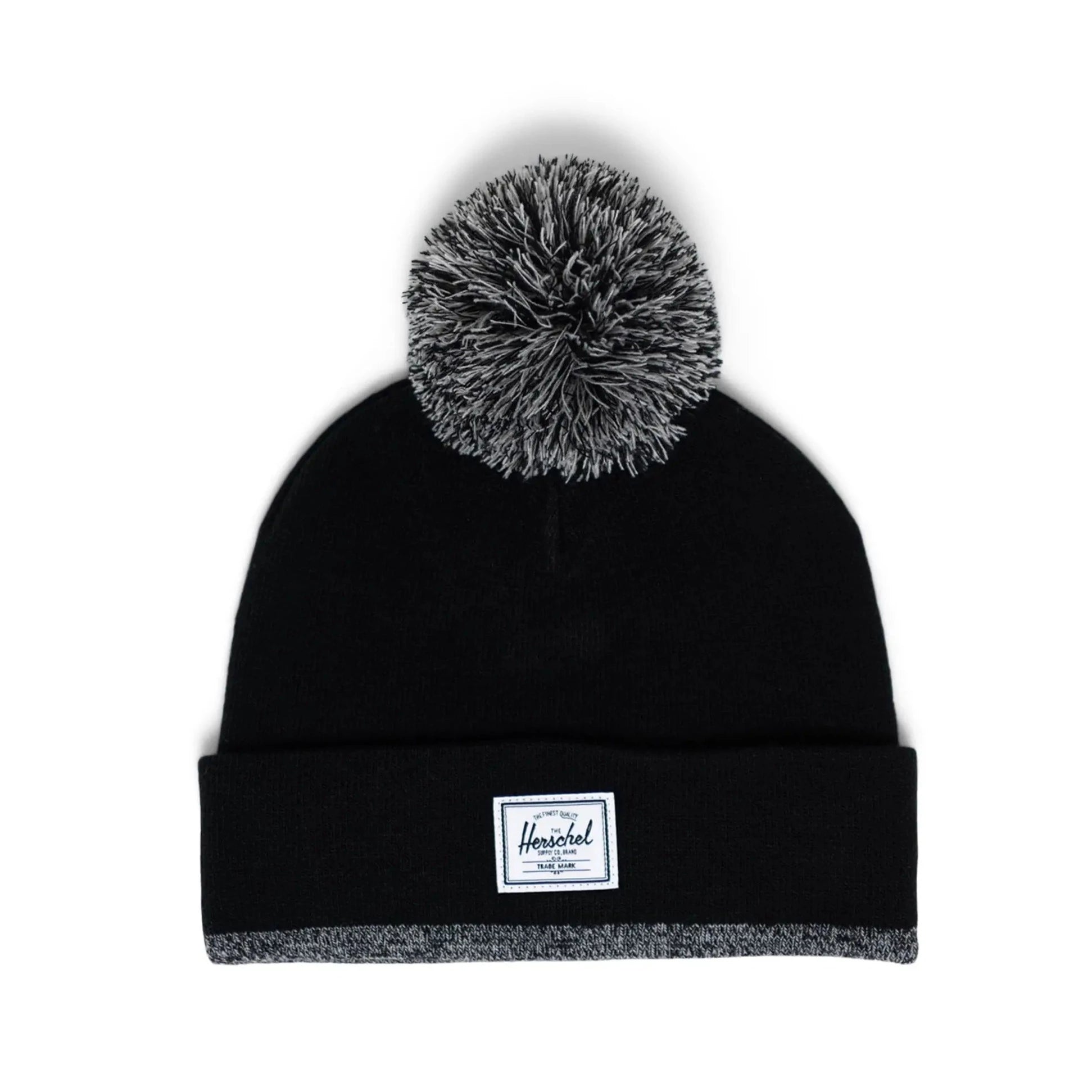 Herschel Black Elmer Pom Beanie - Warm Winter Hat for Men & Women - Perfect for Skiing, Snowboarding & Outdoor Activities