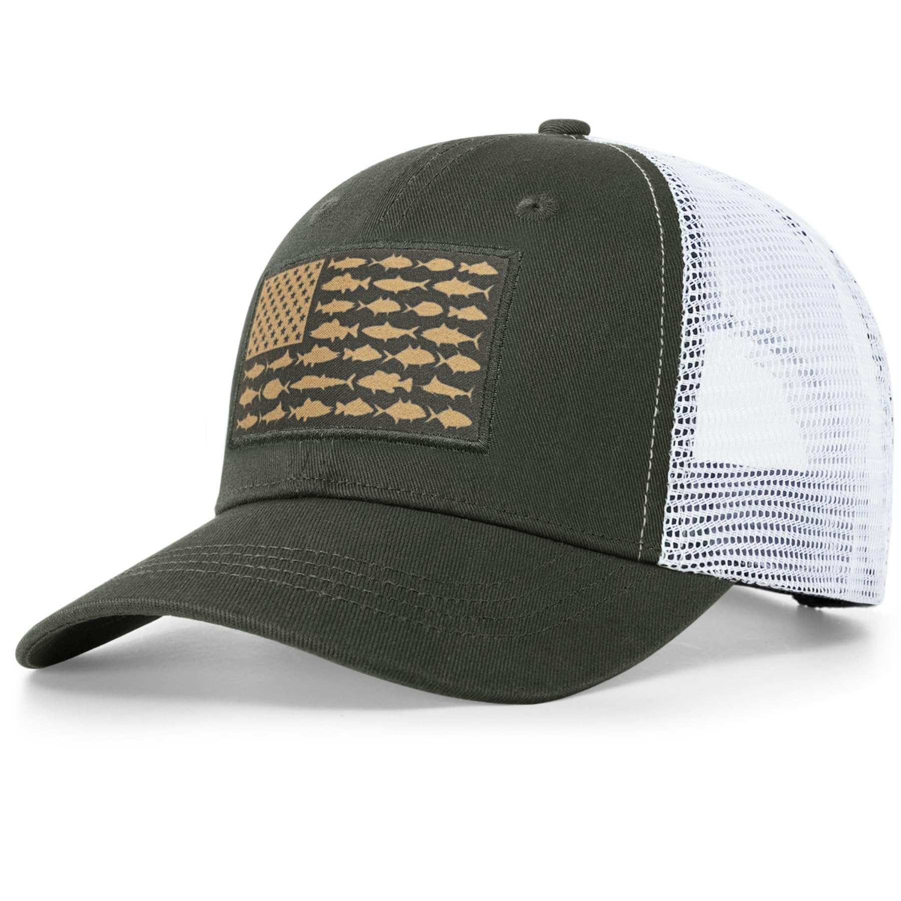 American Fish Flag Trucker Hats for Men - Breathable Mesh Snapback Fishing Hats - Perfect Gift for Anglers, Camping & Outdoor Activities - Ideal for Fishing Trips, Hiking & Casual Wear