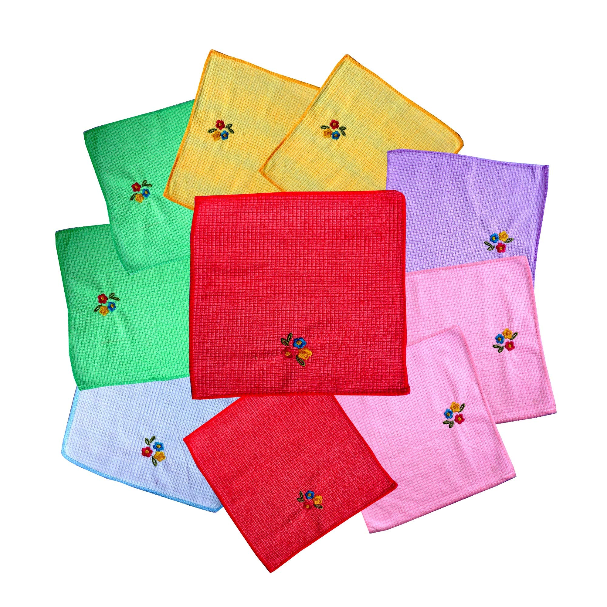 Space Fly Embroidery Cotton Handkerchiefs for Women - Ultra Soft Face Towels & Hankies Set of 6 (26x26cm) - Multi Color - Perfect for Gifts, Weddings, and Everyday Elegance