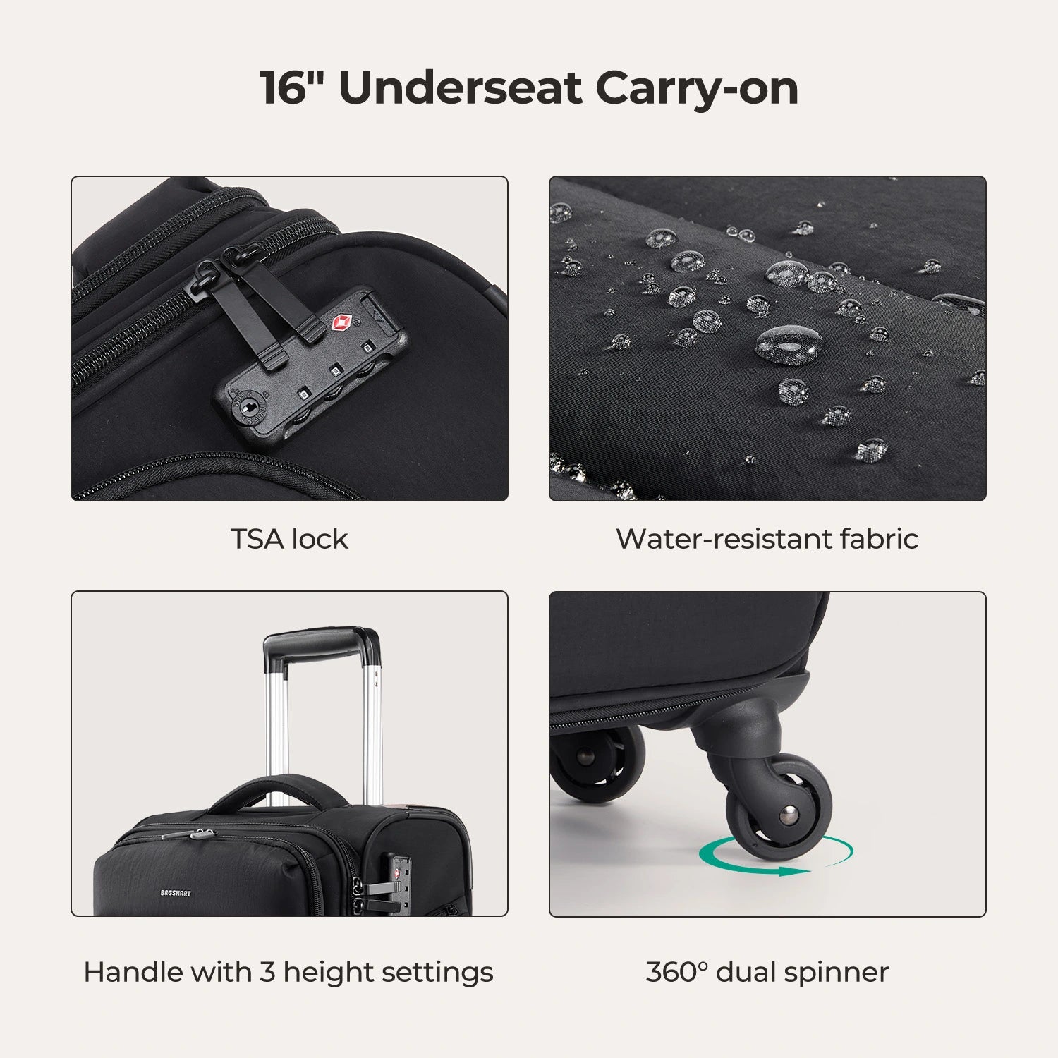 Bagsmart 16-Inch Personal Item Carry-On Luggage - Perfect for Air Travel, Weekend Getaways & Business Trips