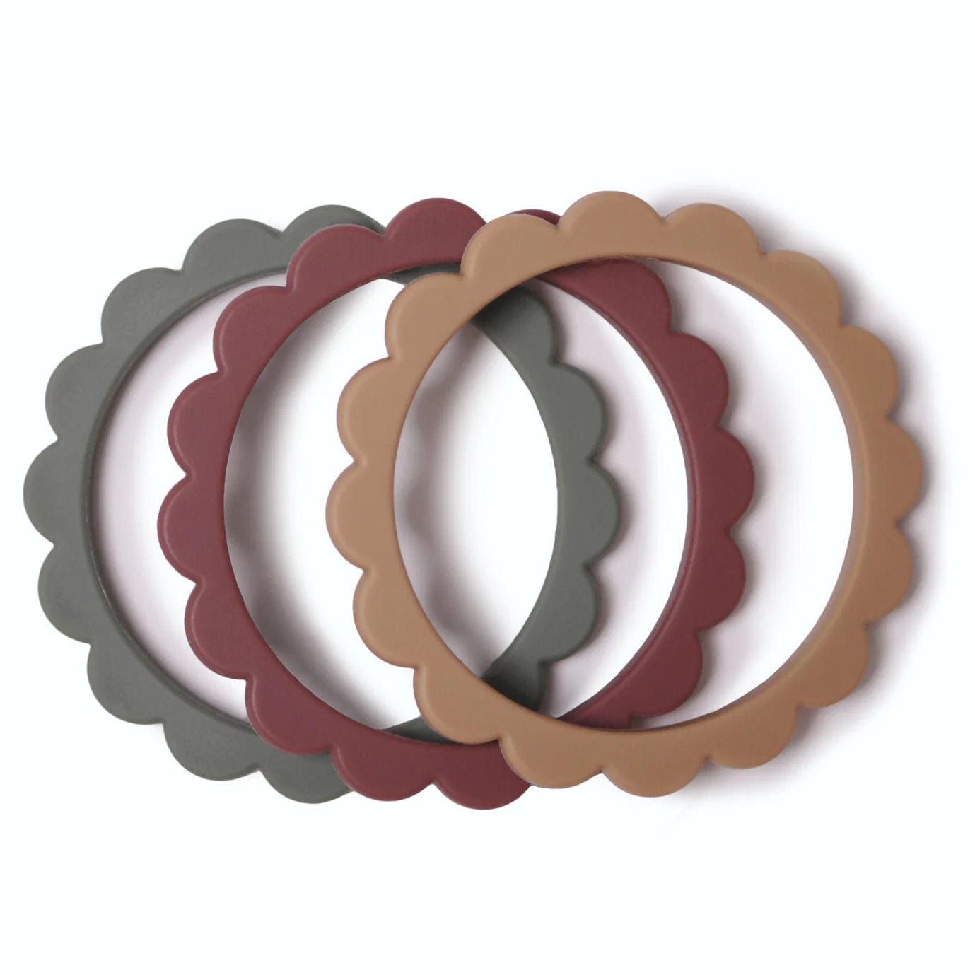 Mushie Flower Teething Bracelet 3 Pack - Natural Wooden Teether for Babies (Dried Thyme, Berry, Natural) | Soothing Relief for Teething Infants, Safe Chew Toy for Toddlers, Stylish Nursing Accessory