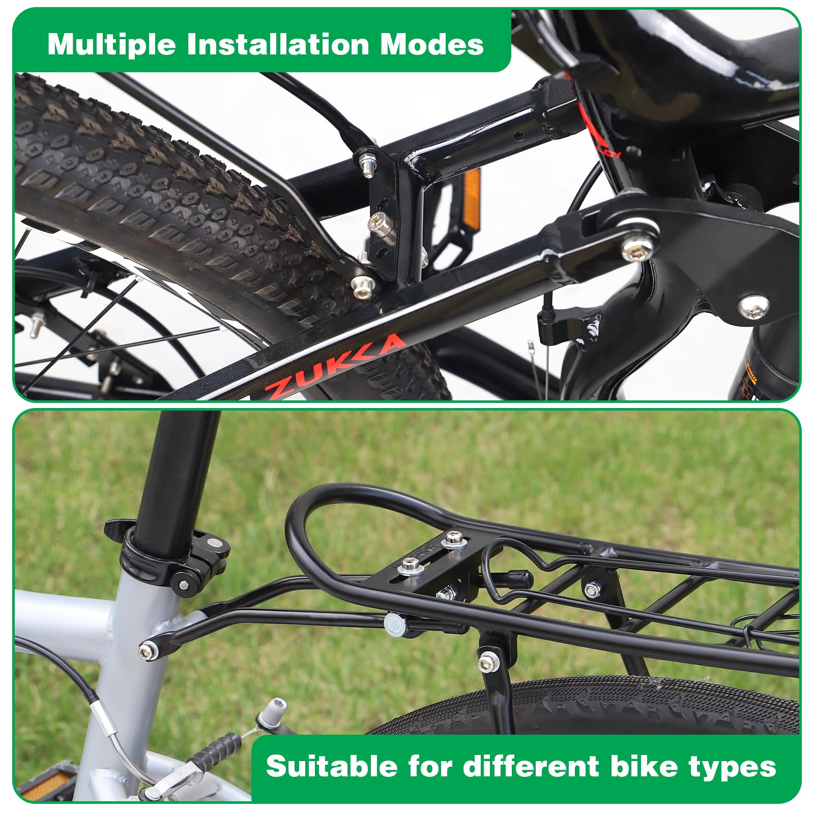 Lightweight Aluminum Rear Bike Rack - 55LB Load Capacity for Mountain & Road Bicycles (24