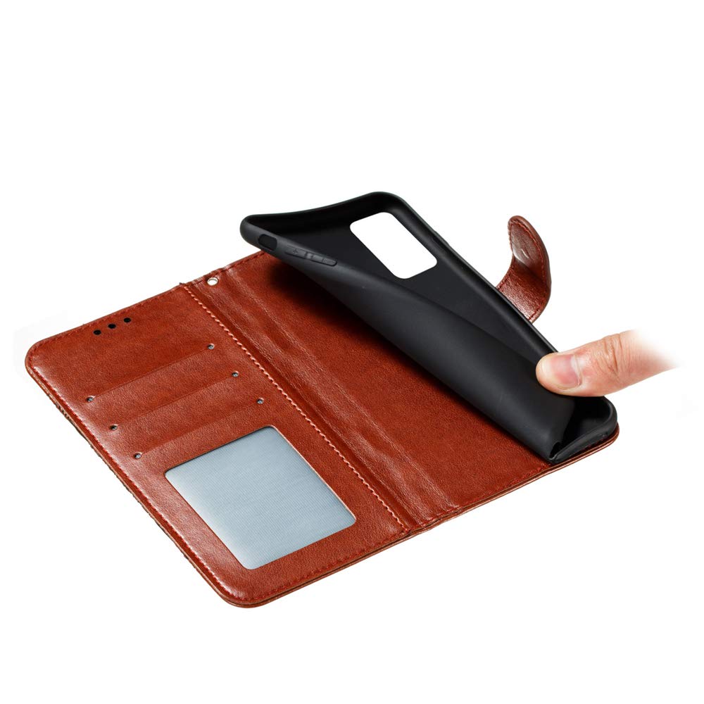Premium PU Leather Mandala Embossed Flip Wallet Case for Samsung Galaxy S20 Plus - Shockproof Cover with Card Holder & Kickstand (Brown) - Perfect for Daily Use, Travel, and Business Meetings
