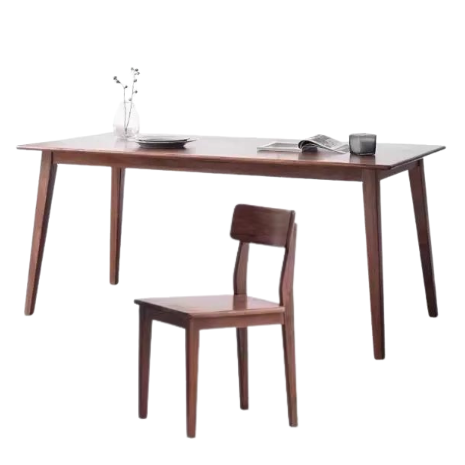 62.9x31.4x29.1 inch / 160x80x74cm / Rich Dark Walnut color / Dining table + four chairs