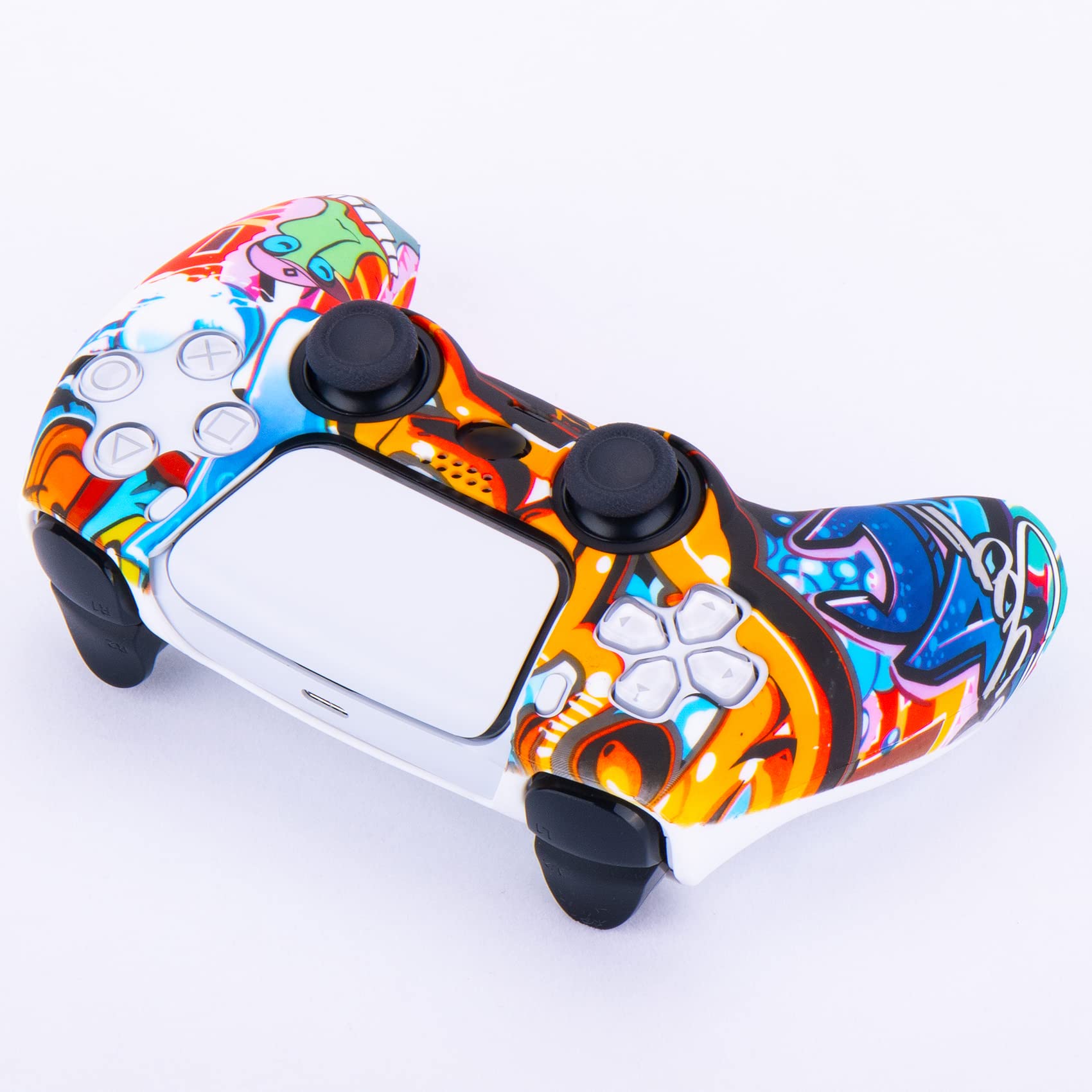 YoRHa Printed Silicone Thickened Skin Case (Comic Graffiti) for PS5 Controller with 10 Thumb Grip Caps - Durable Protection & Enhanced Grip for Gaming, Streaming & Esports