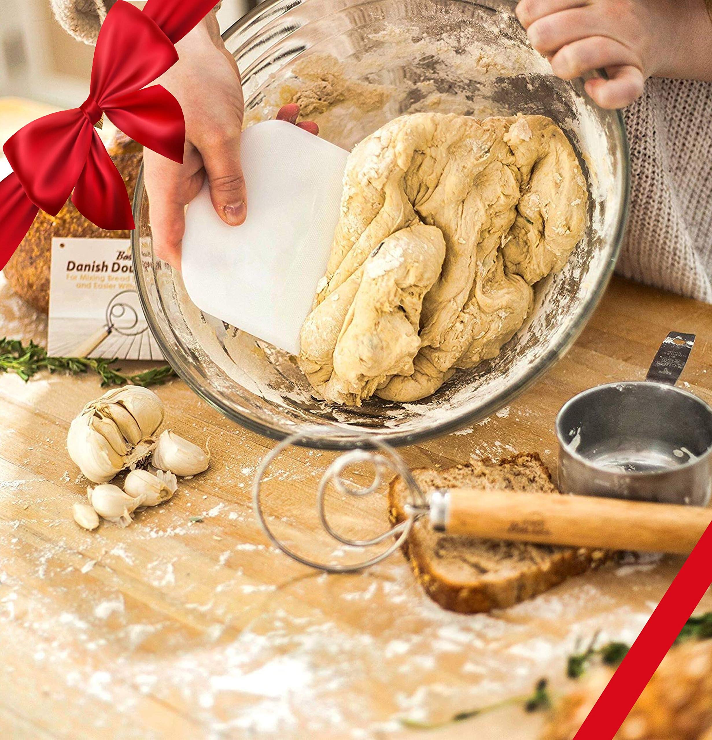 Premium Danish Dough Whisk - Heavy Duty Bread Mixer & Pizza Dough Hook - Perfect for Baking Bread, Pastries & Pizza Dough - Ideal Gift for Bakers & Home Chefs (Great for Kitchen, Bakery & Cooking Enthusiasts)