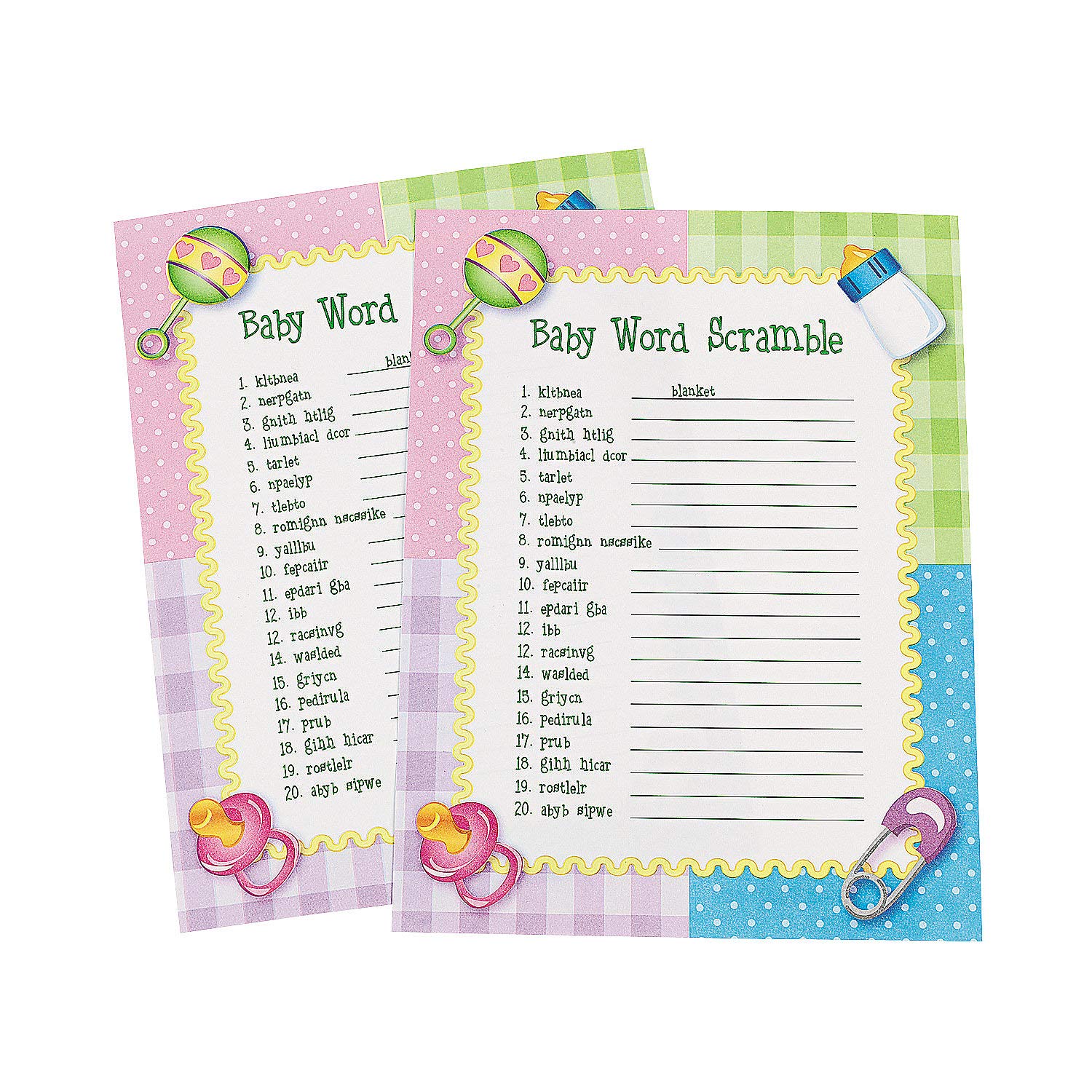 Fun Express Baby Shower Word Scramble Game - 24 Playing Sheets for Baby & Gender Reveal Parties | Perfect for Group Games, Icebreakers & Nursery Decor
