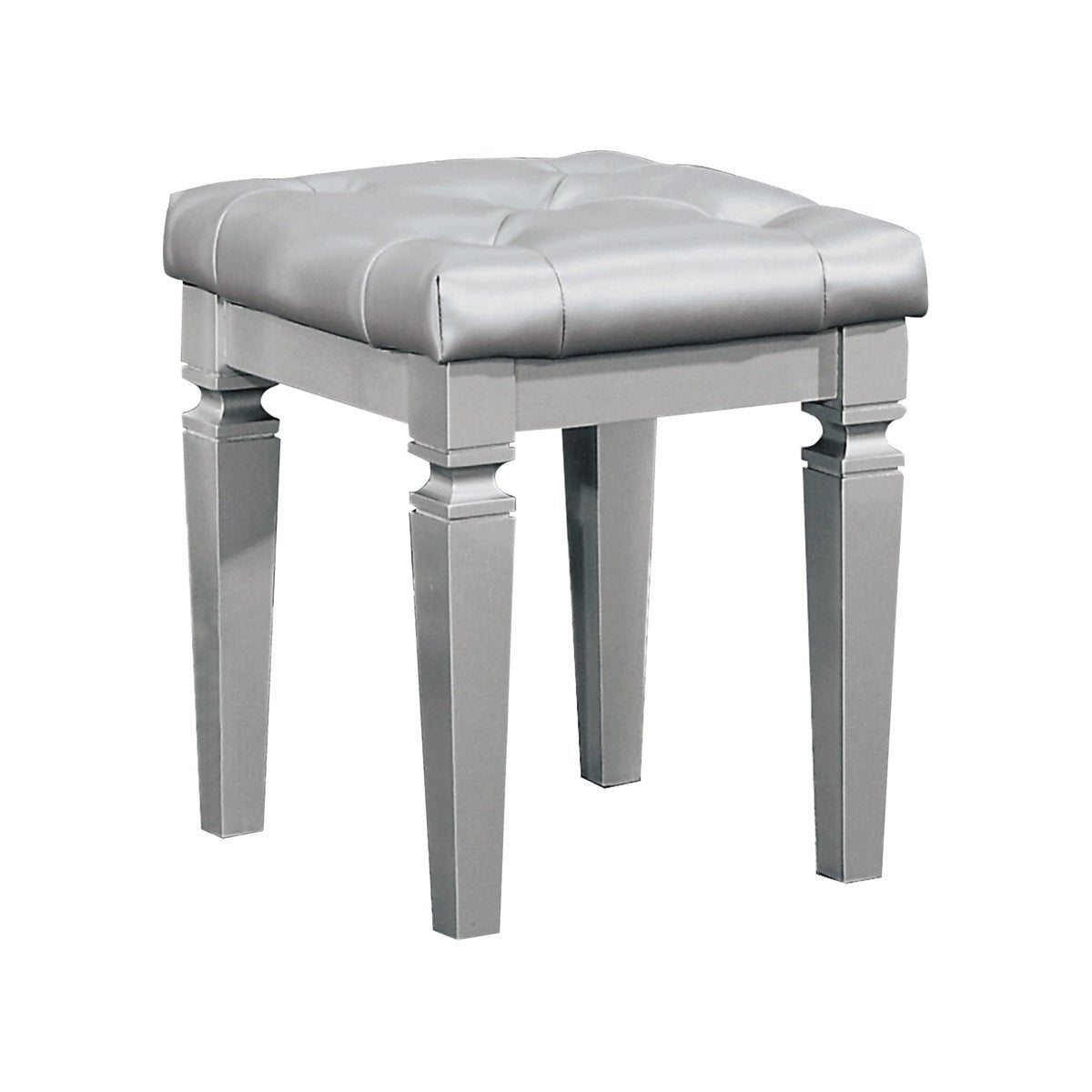 Allura Silver Vanity Stool - Elegant Makeup Stool with Cushioned Seat for Dressing Table, Bedroom & Beauty Salon | Modern Vanity Chair for Women