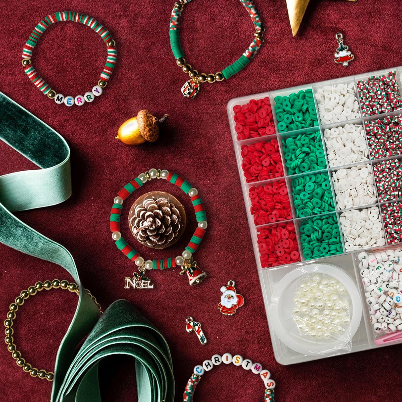 Dayify DIY Christmas Bracelet Making Kit - 300+ Gold Beads, Letter Beads & Holiday Charms for Jewelry Crafting | Friendship Bracelet Kit for Girls, Teens & Adults | Perfect Holiday Gift & Christmas Party Activity