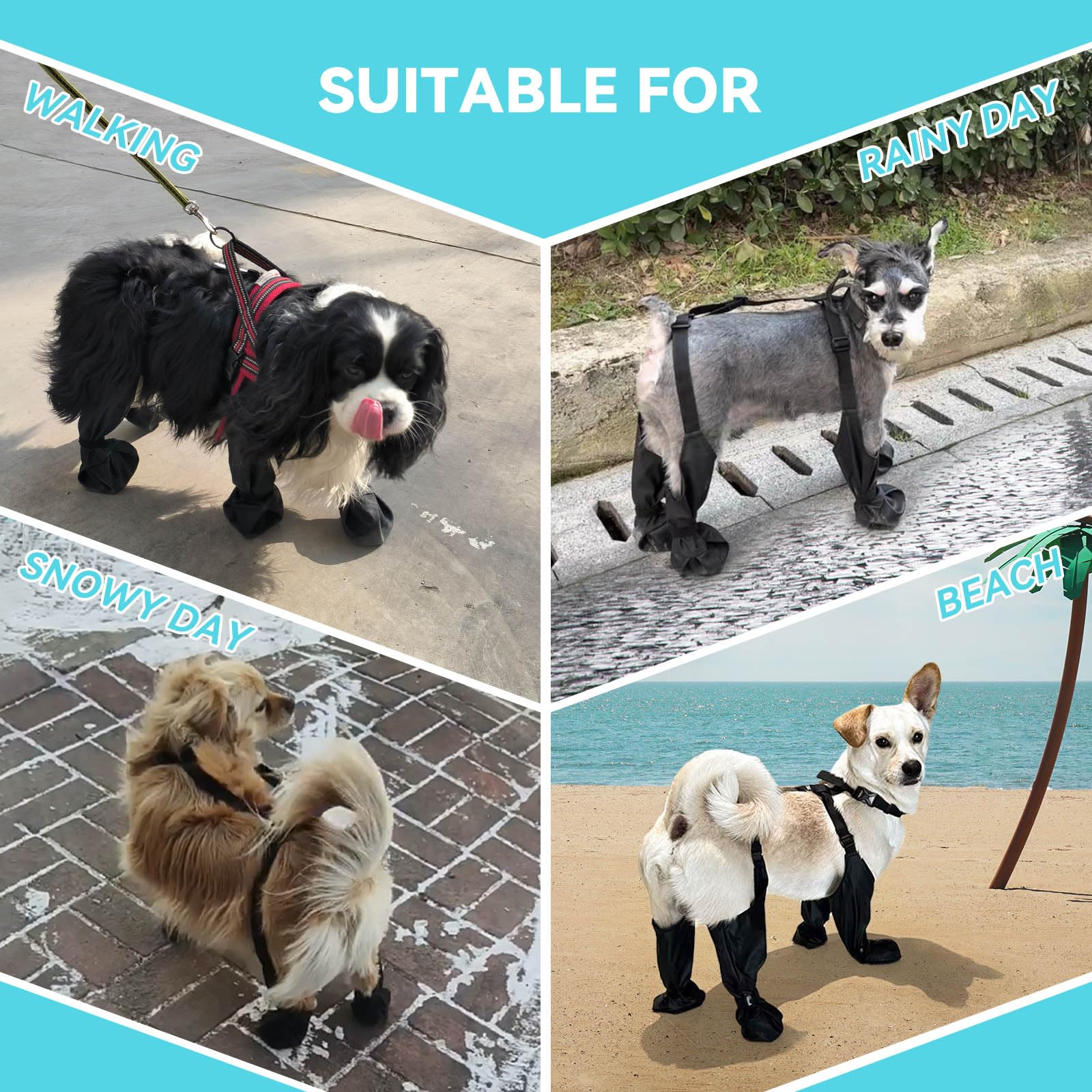 NAMSAN Adjustable Dog Boots - Waterproof Anti-Slip Paw Protectors for Medium Dogs | Summer Hot Pavement & Winter Hiking Shoes | Perfect for Outdoor Walking, Rainy Days, and Snowy Terrains