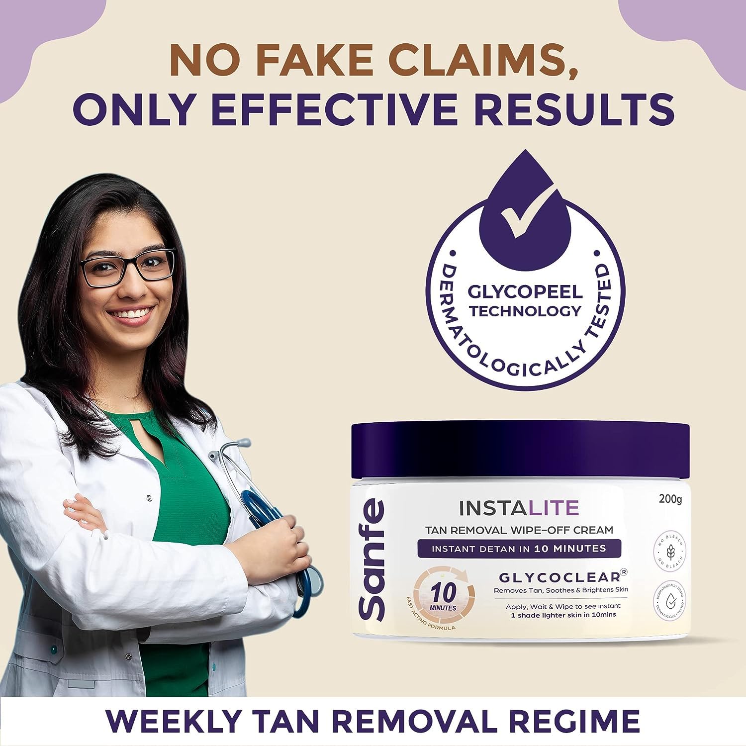 Sanfe Detan Cream Instalite Tan Removal Wipes 200gm | Glycoclear Technology for 1 Tone Brighter Skin in 10 Minutes | Legs, Arms, Underarms & Back Tan Removal | Glowing Skin Care | Perfect for Beach, Pool & Outdoor Activities