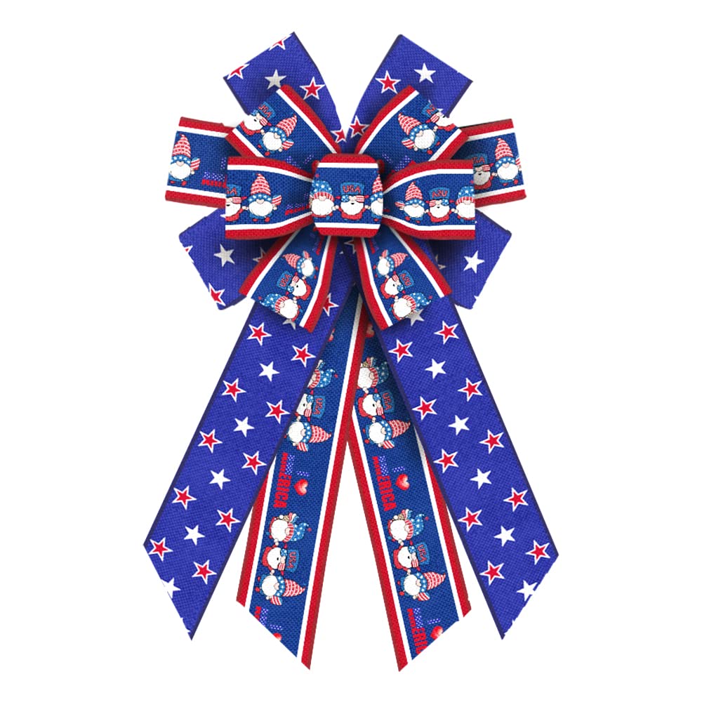 Large 4th of July Patriotic Wreath Bows - American Flag Star Decorations for Memorial Day, Independence Day & Holidays | Farmhouse Style Front Door Bows for Indoor/Outdoor Use - Perfect for Wreaths, Gnomes, Porch & Front Door Decor
