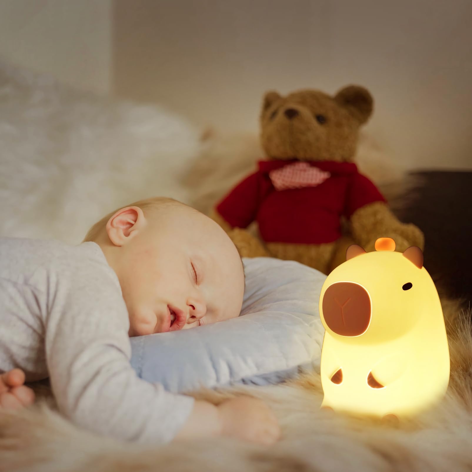 Capybara Night Light - Rechargeable Silicone Touch LED Lamp with Timer, Cute Baby Nursery Night Light for Boys & Girls, Perfect for Breastfeeding, Bedtime, or Birthday Gifts - Portable Soothing Animal Night Light for Kids Room, Nursery Decor & Relaxation