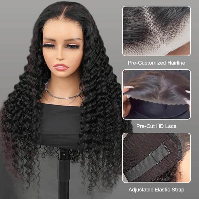 Eullair PartingMax Glueless Wig - 9x6 Lace Front Human Hair Wig with Deep Wave, Bleached Knots & Pre-Plucked Hairline - Ready to Wear for Daily Use, Parties & Special Occasions