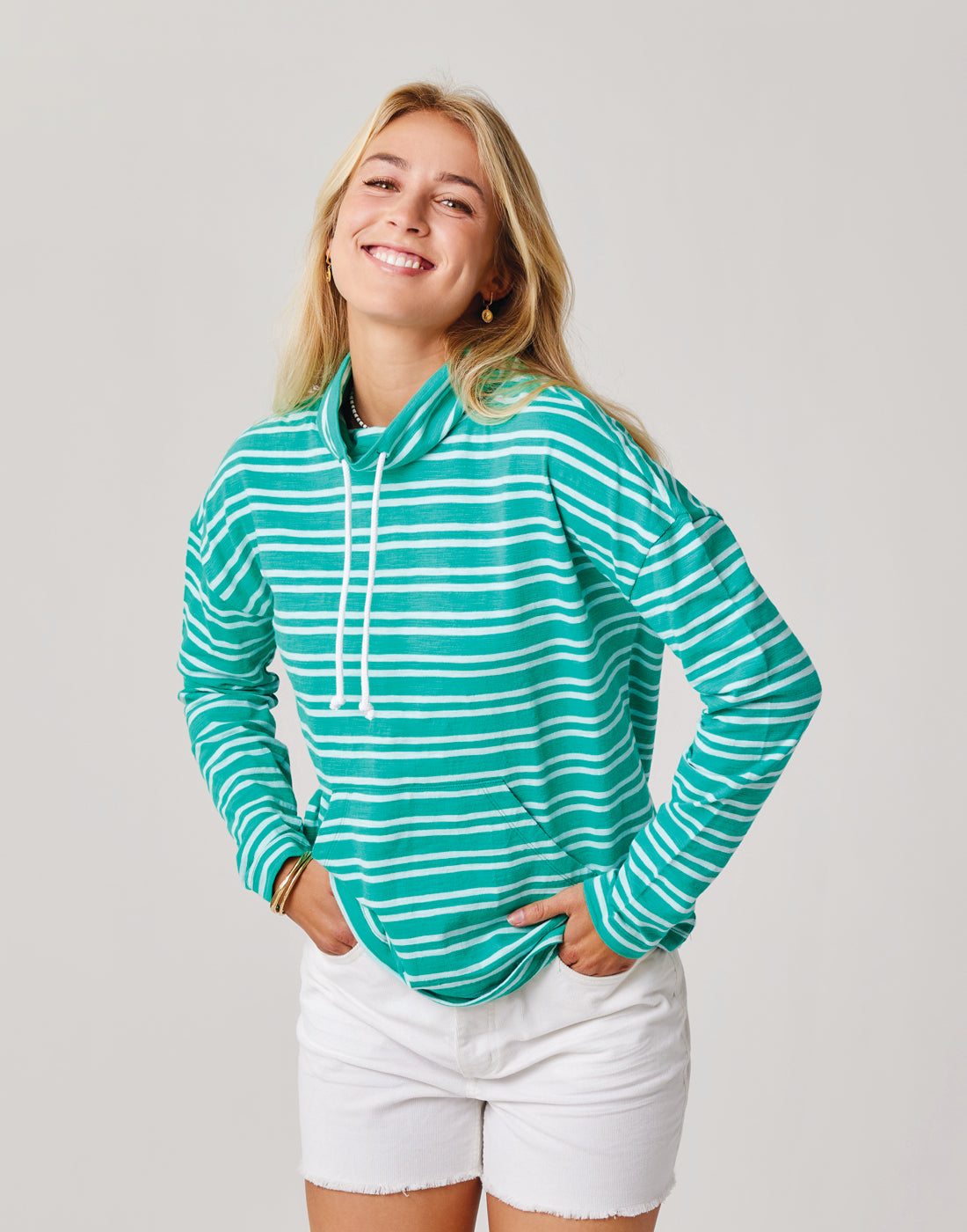 Bodie Funnel Neck Sweater - Women's Fern Breton Striped Knit Pullover for Fall & Winter | Cozy Casual Wear, Office Outfits, Weekend Layering
