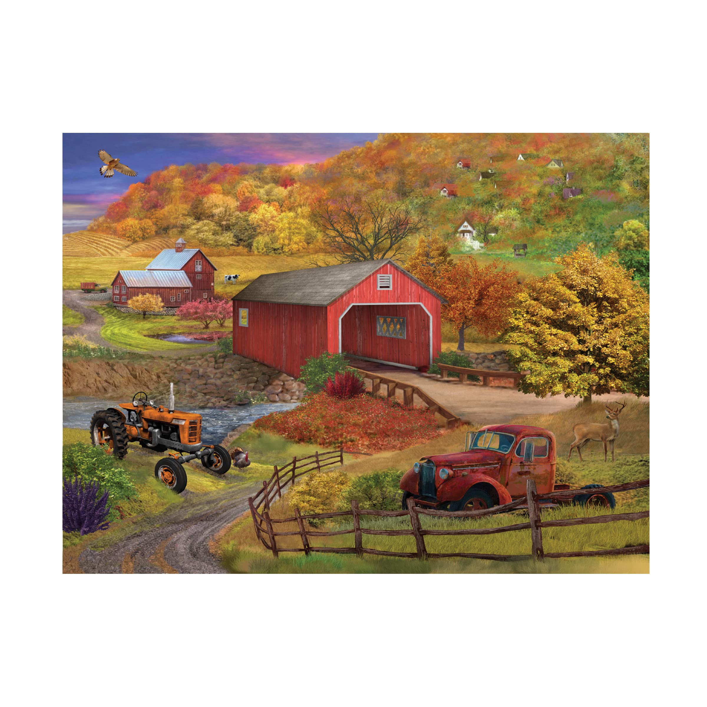 Trademark Fine Art 'Fall Bridge' Canvas Wall Art by Bigelow Illustrations - Autumn Landscape Painting for Living Room, Bedroom & Office Decor