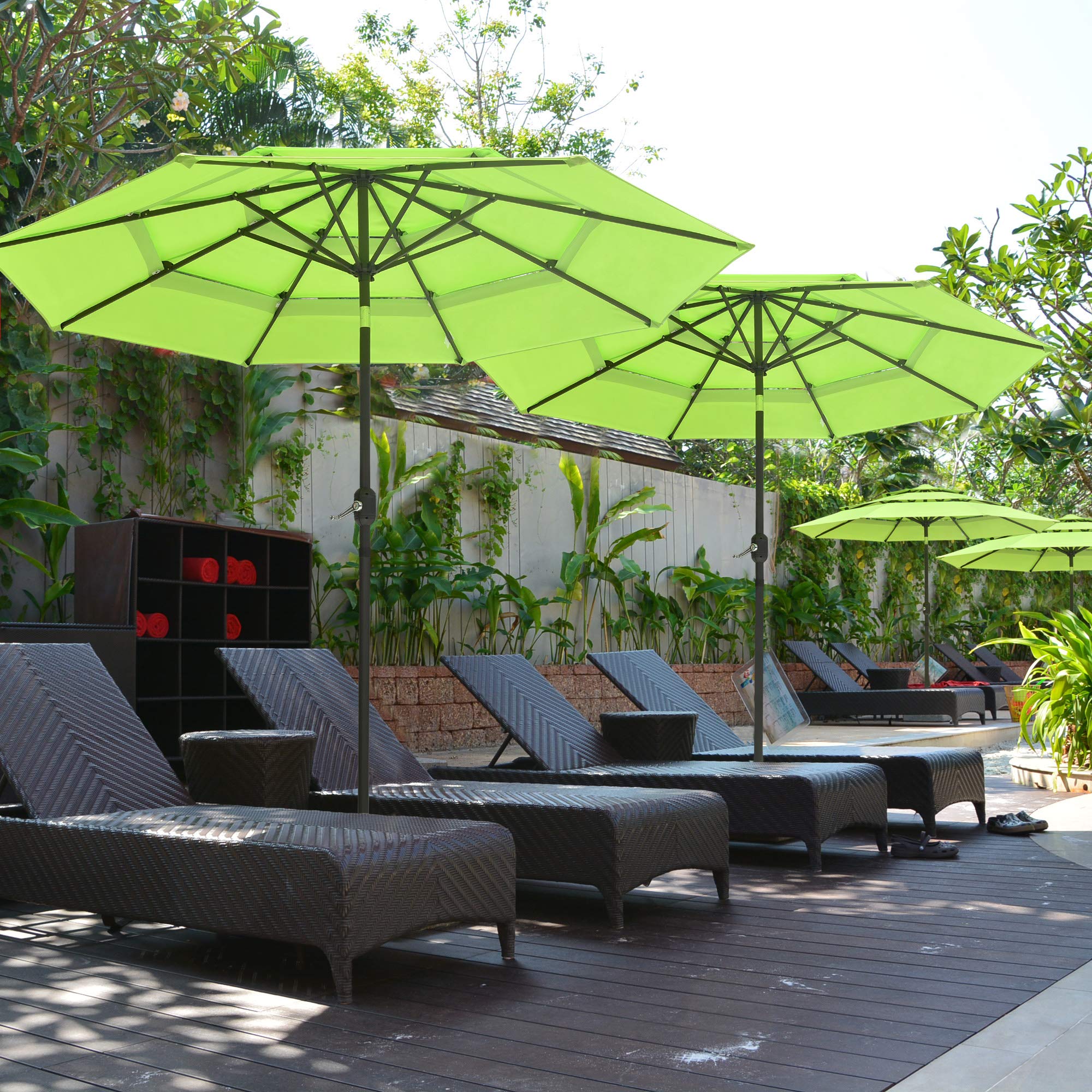 Yescom 9FT 3-Tier UV70+ Aluminum Patio Umbrella with Crank Handle - Waterproof & Tilt Function for Outdoor, Beach, Yard, Deck, Table - Perfect for Shade in Apple Green