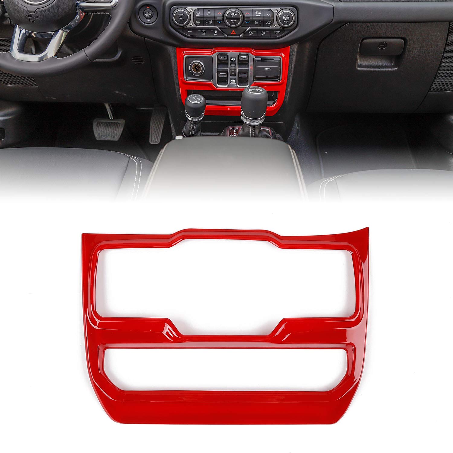 JeCar Red Center Console Window Control Panel Trim Cover for 2018-2024 Jeep Wrangler JL JLU Gladiator JT - Interior Accessories & Dashboard Upgrade - Perfect for Off-Roading & Car Customization