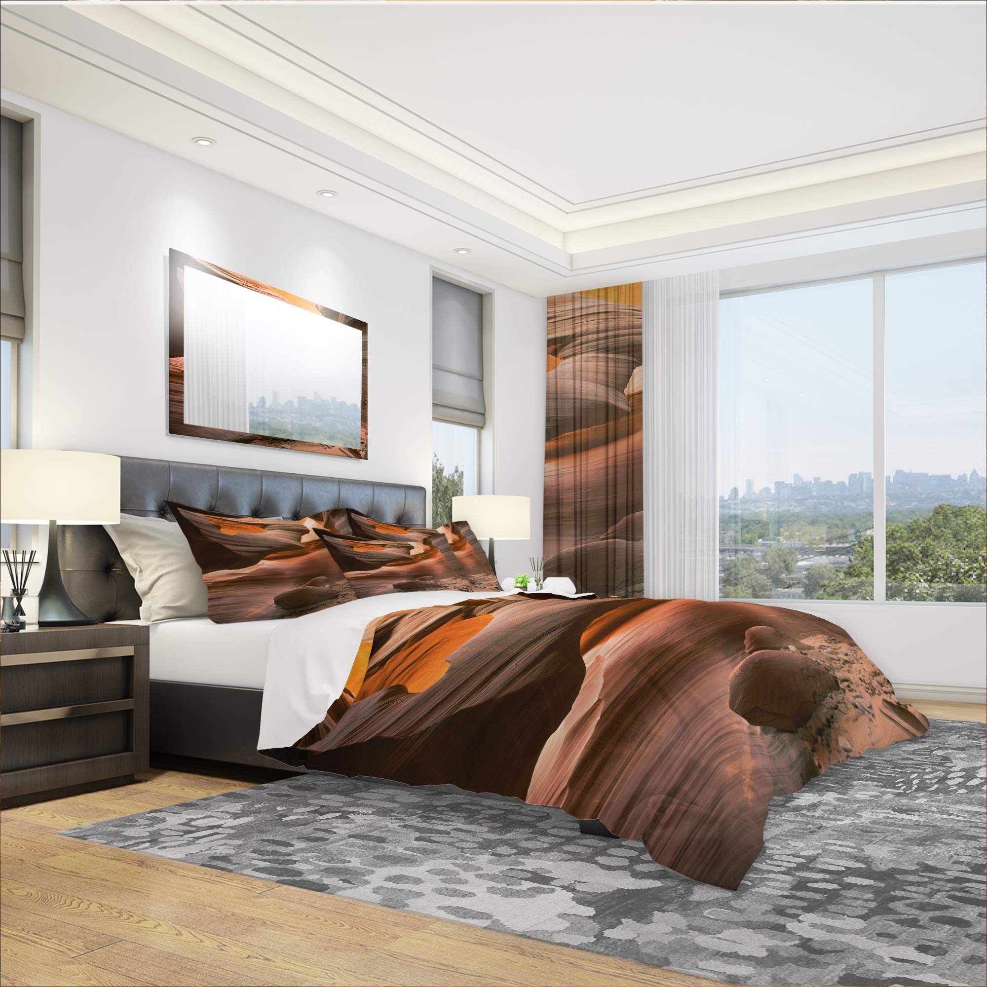 DesignQ Lower Antelope Slot Canyon Reflected Sunlight Brown Duvet Cover Set King - 3 Piece Landscape Bedding Set for All Seasons | Perfect for Southwest Style Bedrooms, Guest Rooms & Vacation Homes