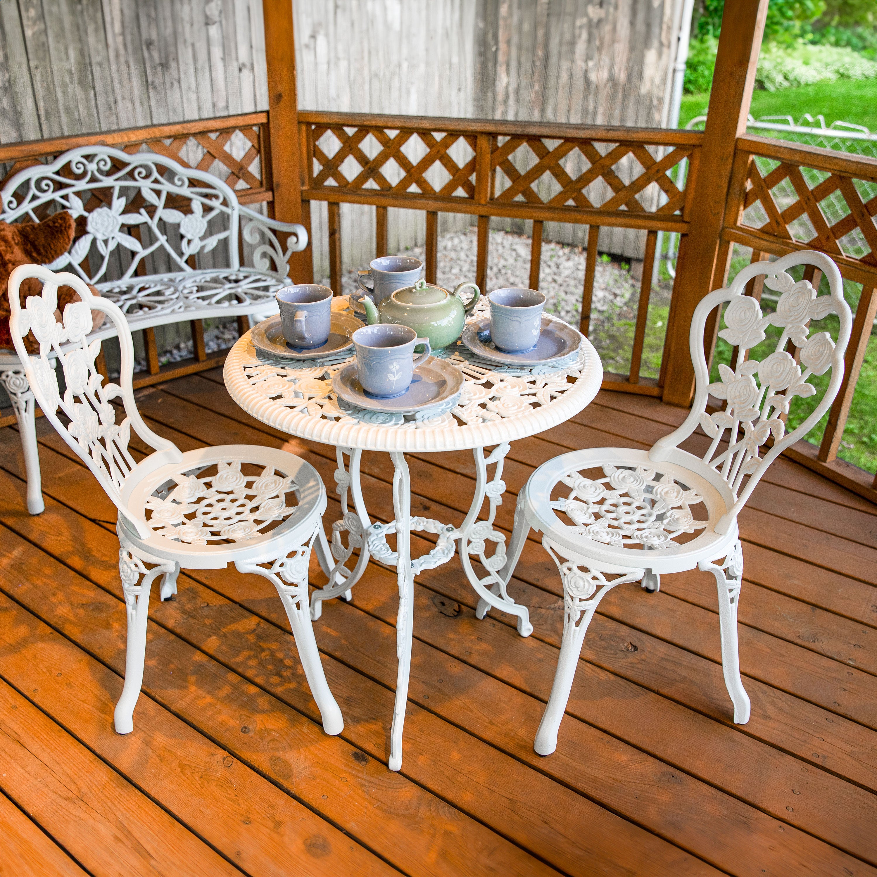 Sunnydaze 3-Piece Outdoor Cast Aluminum Patio Bistro Set - Durable Garden Furniture for Backyard, Balcony & Poolside Dining