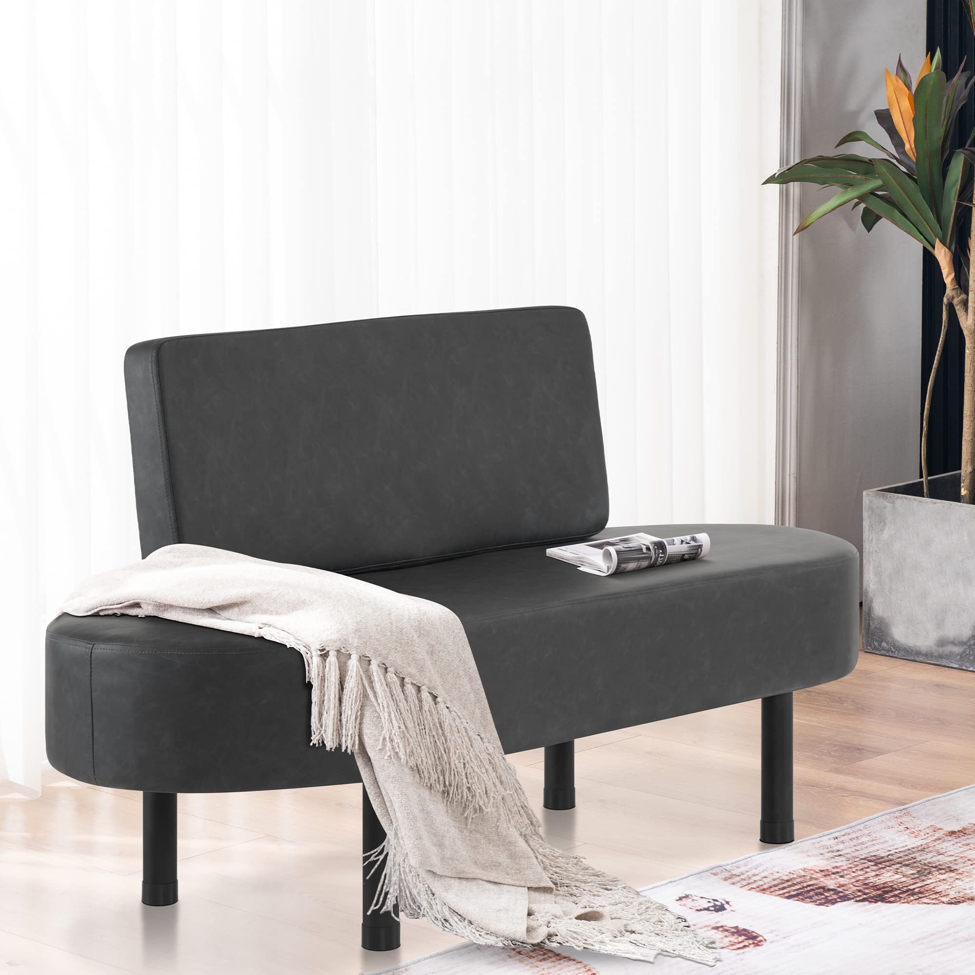Premium Leather Upholstered Waiting Room Chairs - BarberPub Reception Settee Bench with Backrest, Dark Grey Salon & Office Furniture W702 | Perfect for Barber Shops, Hair Salons, Clinics & Restaurant Waiting Areas
