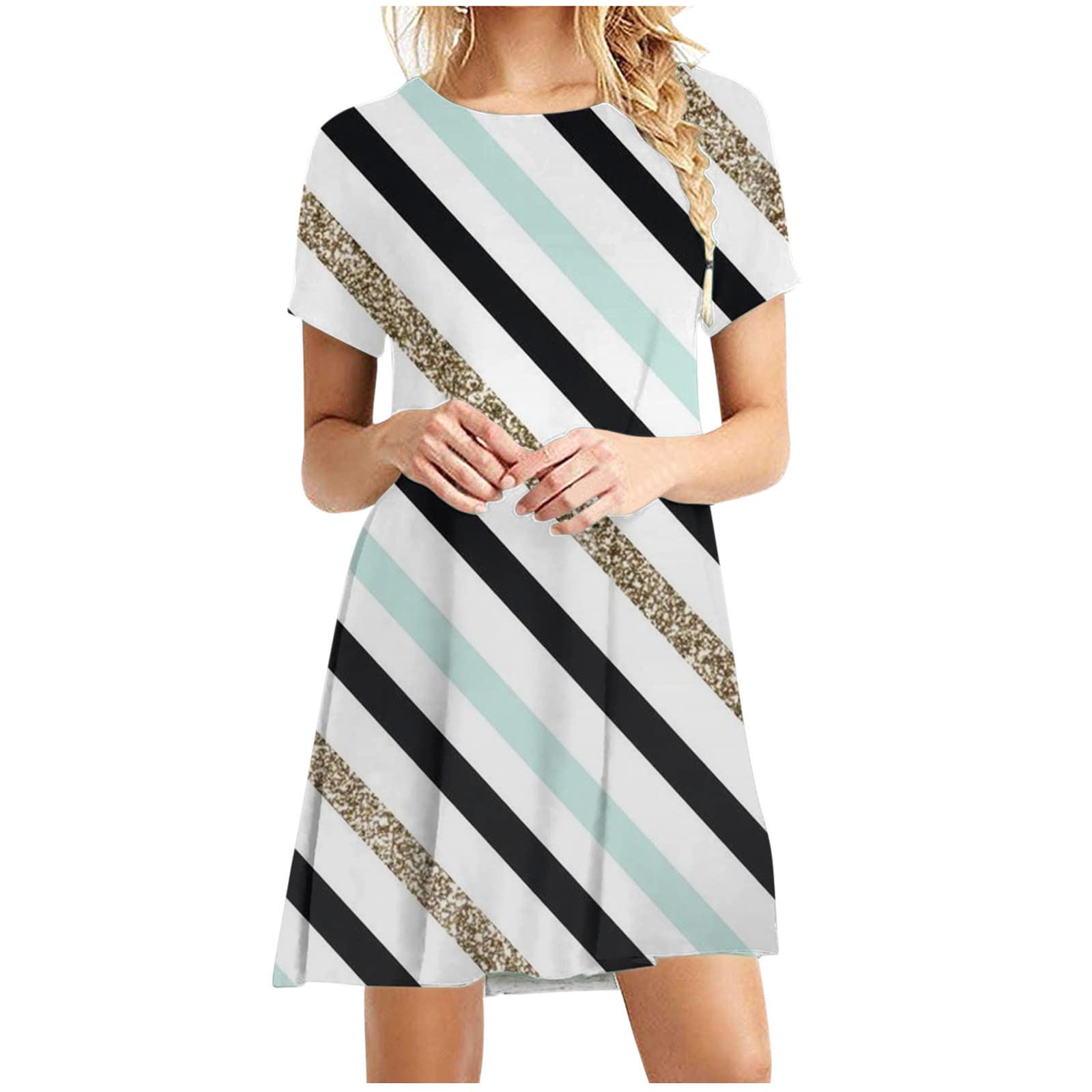 Jsarle Plus Size Cocktail Dress for Women - Summer Casual Boho Floral Mini Dress with Crew Neck & Short Sleeve | Perfect for Beach Weddings, Bridal Showers & Guest Outfits