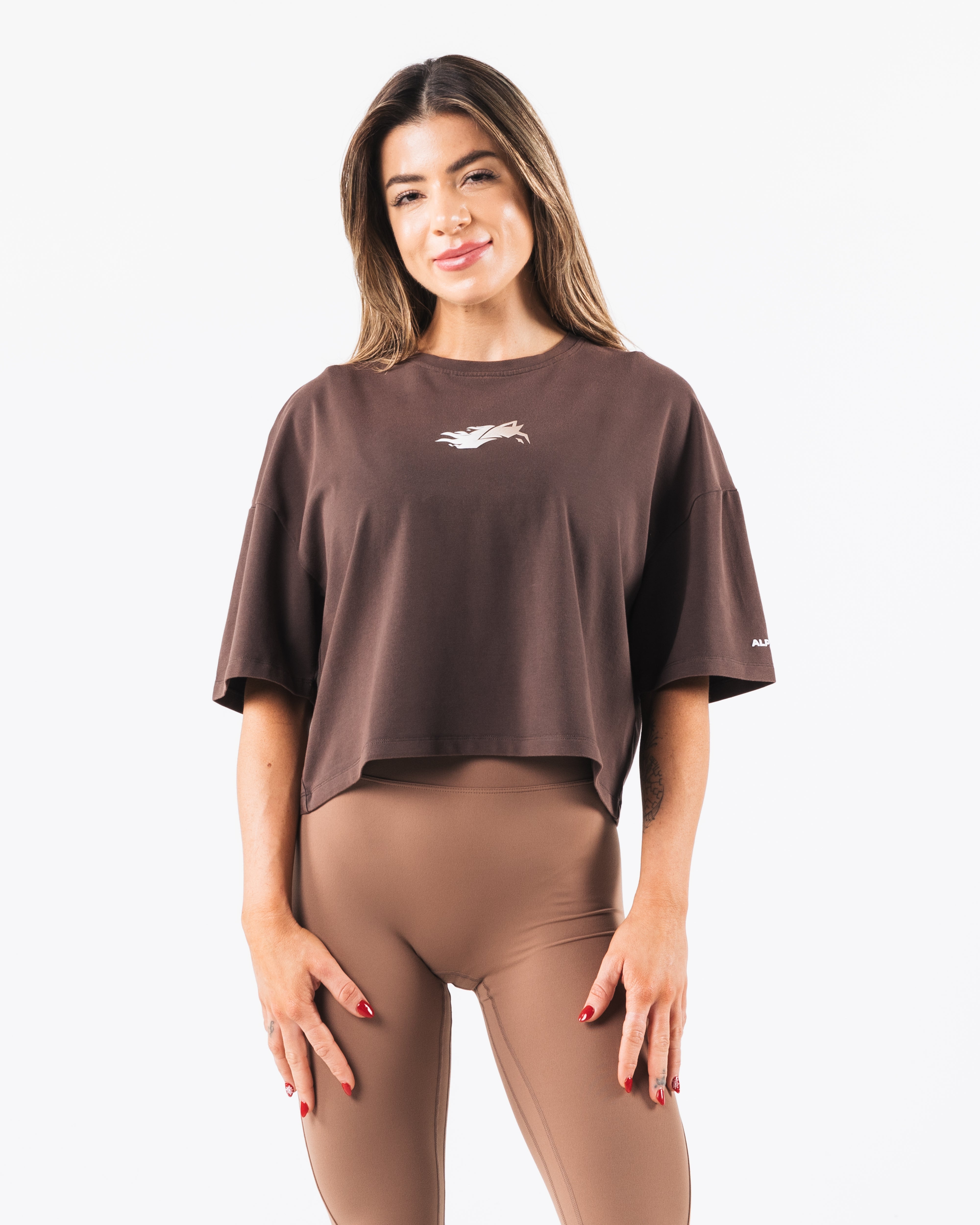 Premium Cashmere Wolf Crop Tee - Soft & Cozy Women's Short Sleeve Top for Casual Wear & Layering