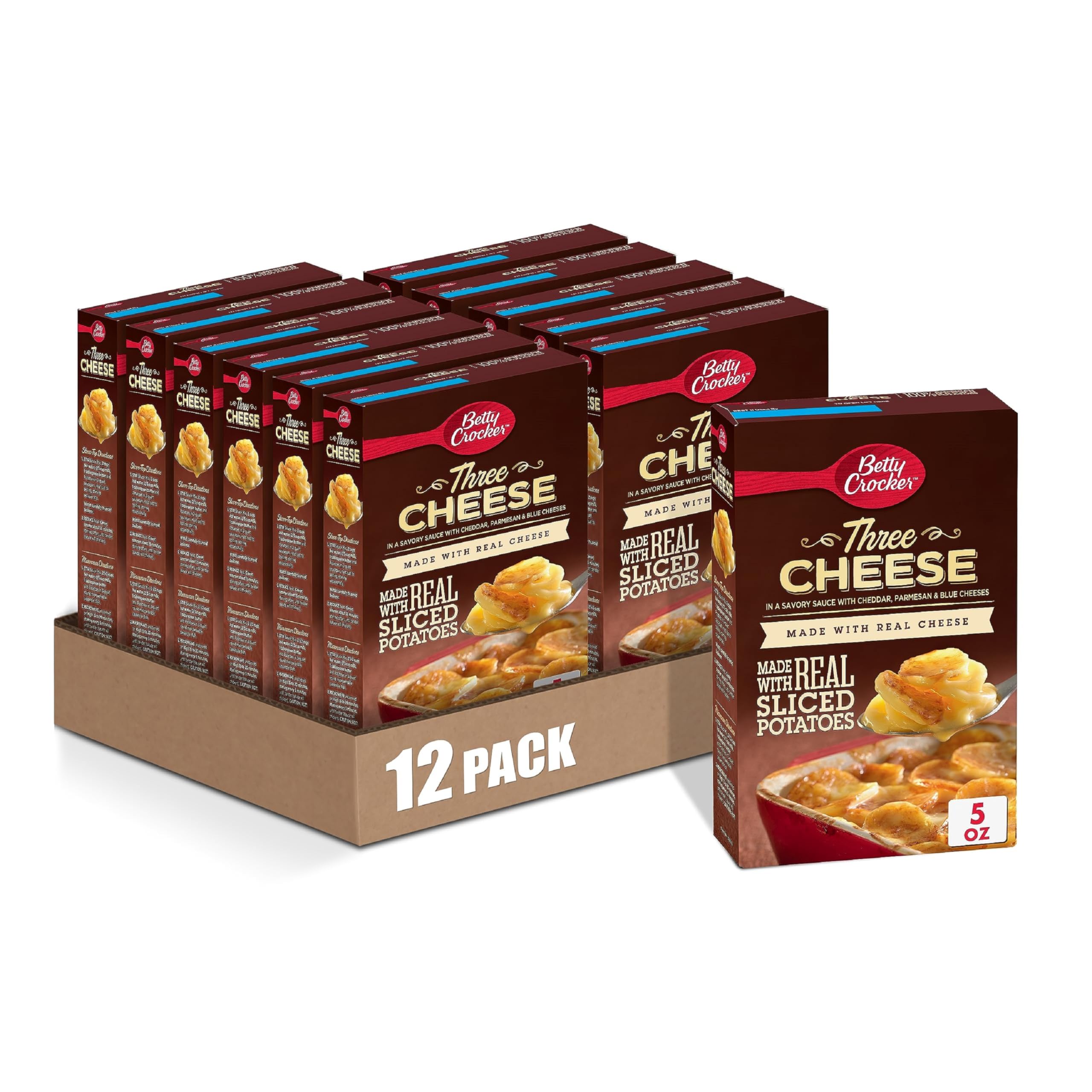 Betty Crocker Three Cheese Potatoes - Real Cheese, 5 oz (Pack of 12) | Easy Side Dish for Family Dinners, Potlucks & Holiday Meals