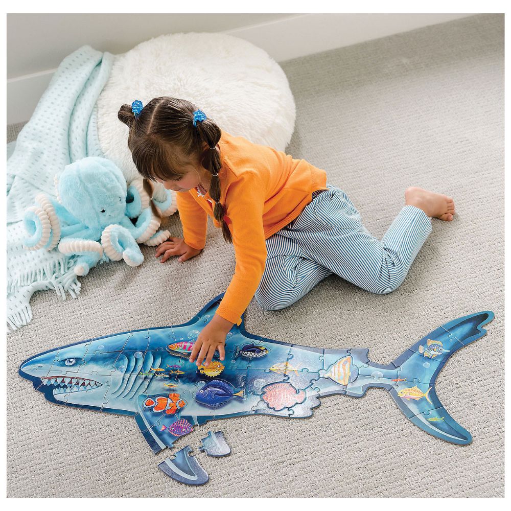 Peaceable Kingdom Shiny Shark Floor Puzzle for Kids – Fun & Educational Ocean-Themed Jigsaw Puzzle for Children's Playroom, Classroom, or Birthday Gifts