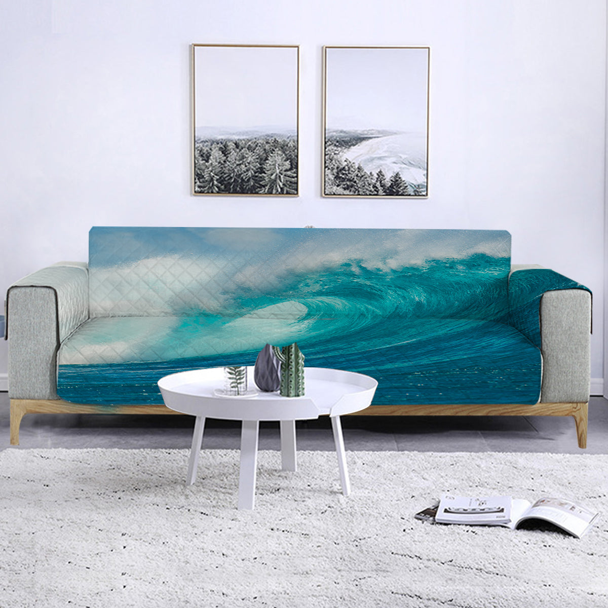 Ocean Wave Sofa Cover - Waterproof, Stretchable Couch Protector for Pets & Kids - Perfect for Living Room, Bedroom, and Home Decor (Blue, 3-Seater) - Ideal for Family Gatherings, Movie Nights & Daily Use