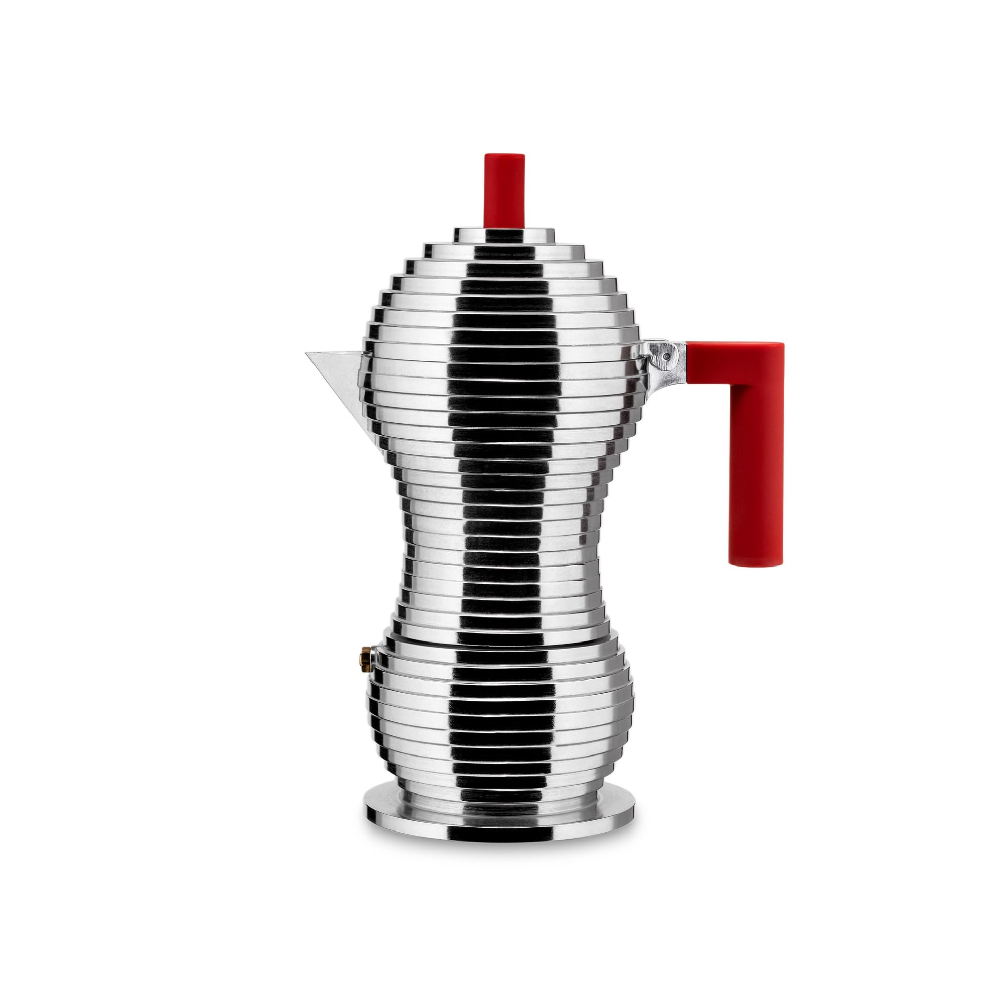 Alessi MDL02/6 R Pulcina Stove Top Espresso Maker - 6 Cup Aluminum Moka Pot with Cast Handle & Knob - Perfect for Home, Office & Camping Coffee Brewing